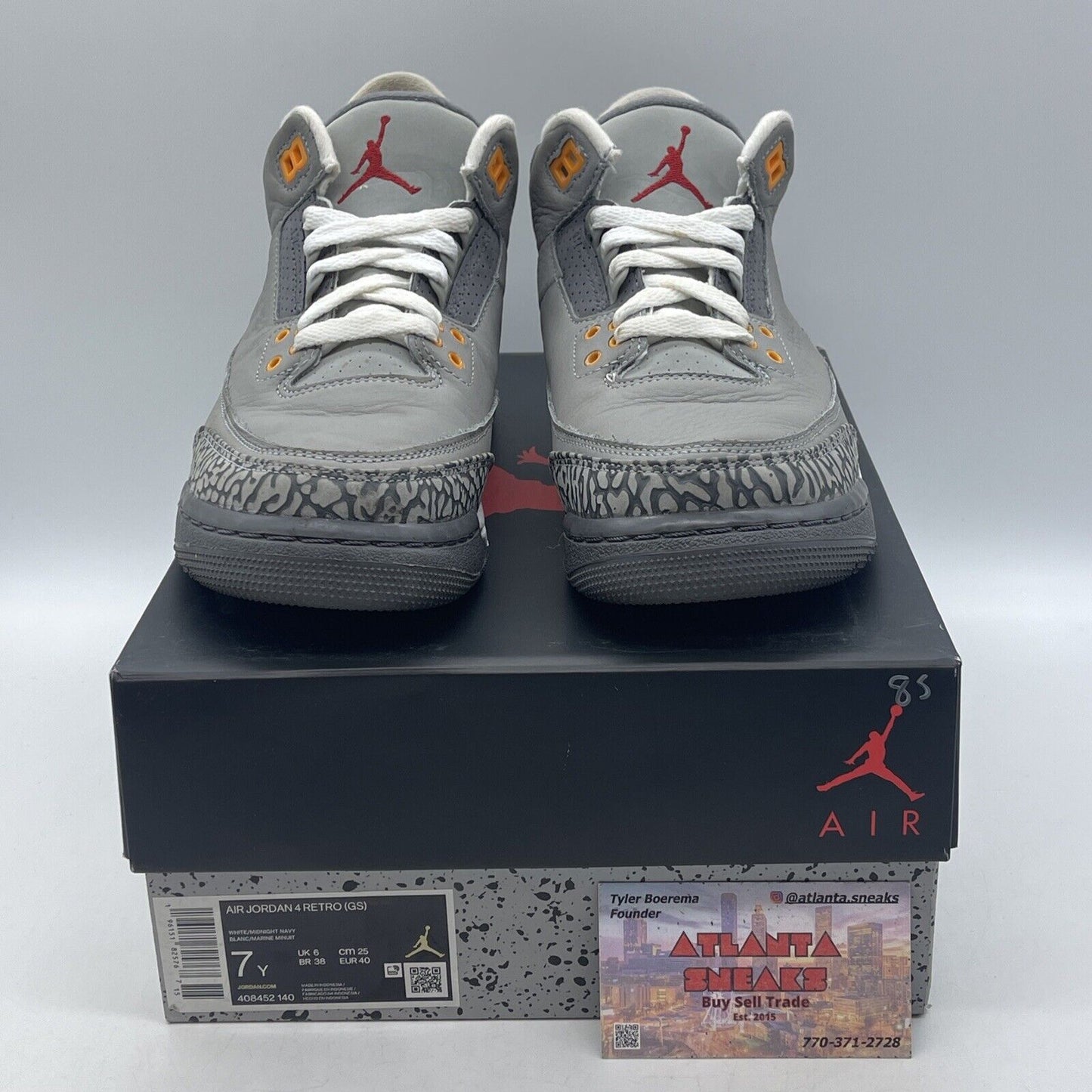 Size 7Y- Jordan 3 Retro Mid Cool Grey White Suede Leather (398614-012)