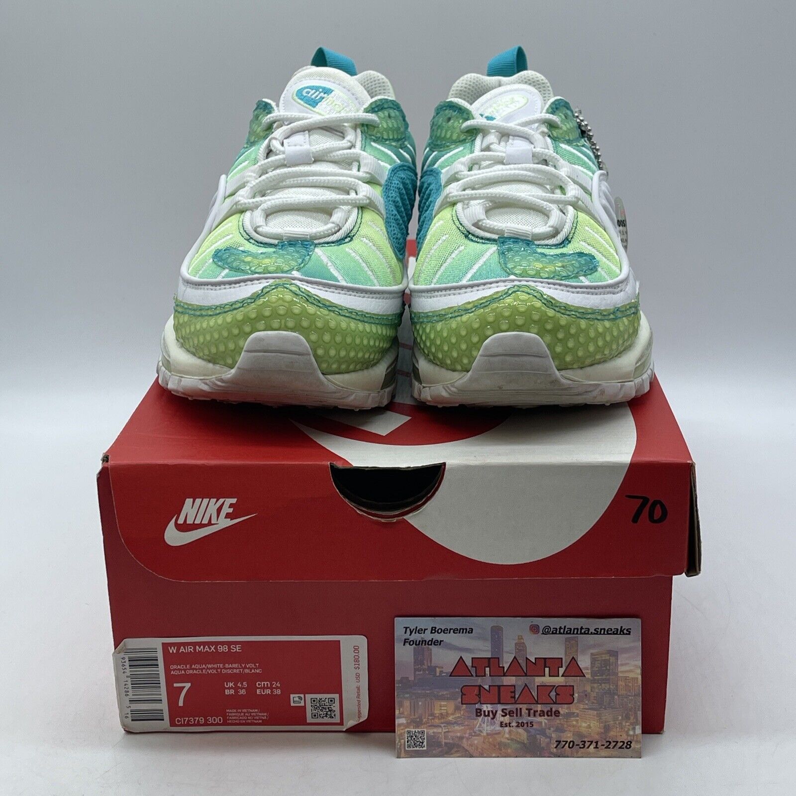 Size 7W - Nike Air Max 98 Bubble Pack White Blue Green Leather (CI7379-300)
