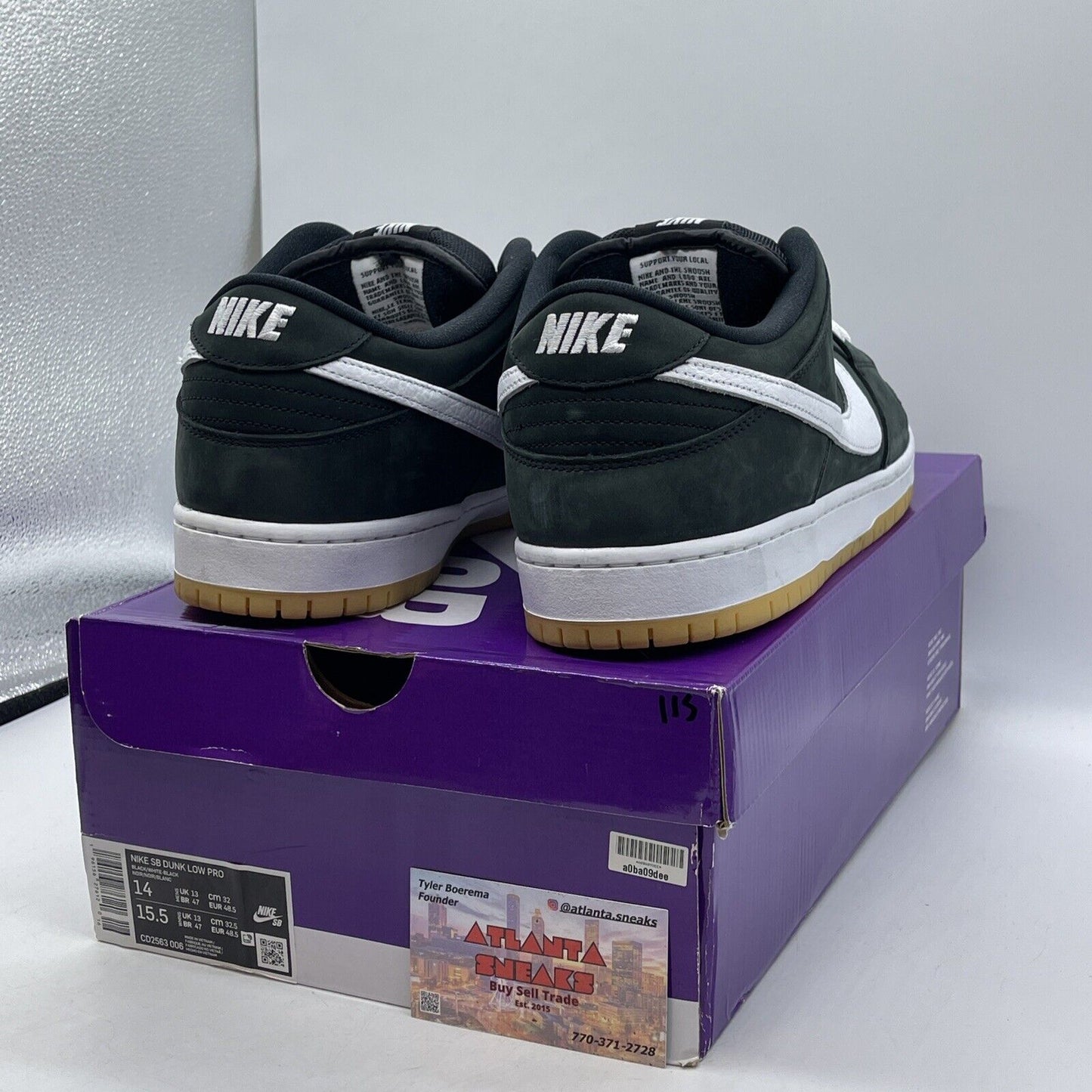 Size 14 - Nike Dunk Low SB Black Gum Suede White Brown Leather (CD2563-006)