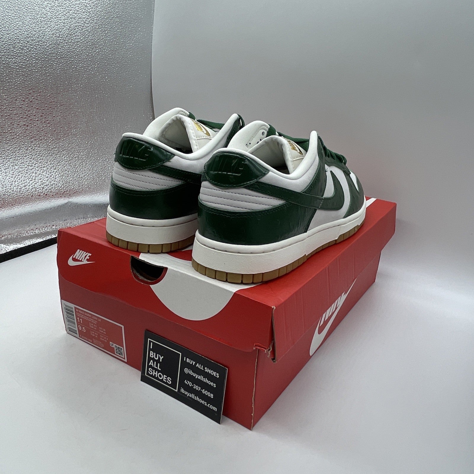 Size 11W - Nike Dunk Low Lx Gorge Green Ostrich Leather  (FJ2260-002)