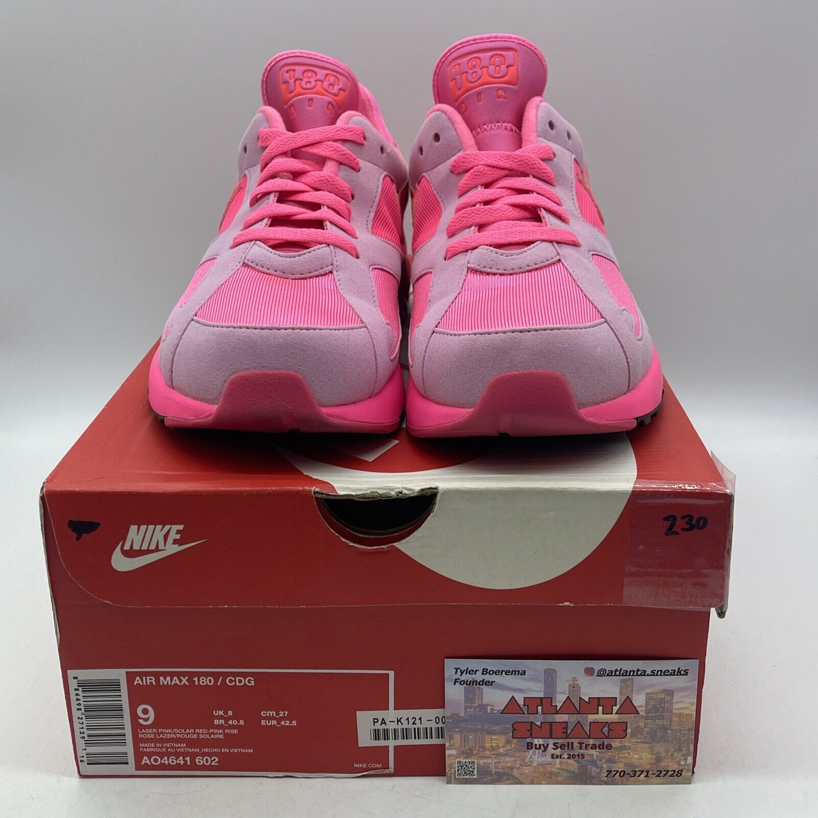 Size 9 - Nike Comme des Garçons x Air Max 180 Triple Pink Suede (AO4641-602)