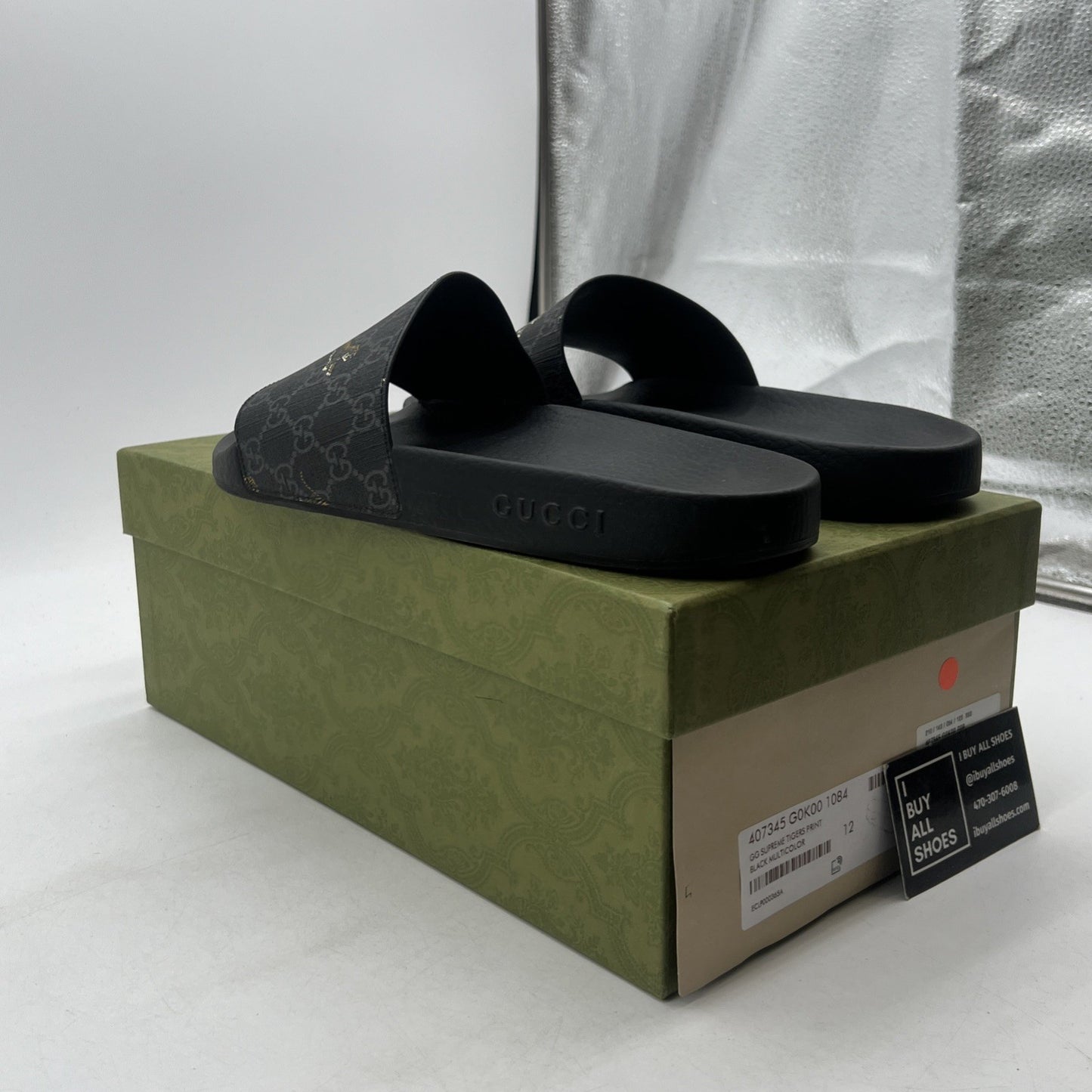 Size 12G - GUCCI MEN'S GG SUPREME TIGERS SLIDES SANDAL GUCCI