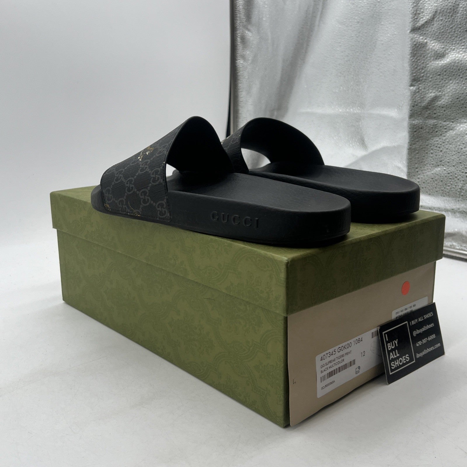 Size 12G - GUCCI MEN'S GG SUPREME TIGERS SLIDES SANDAL GUCCI