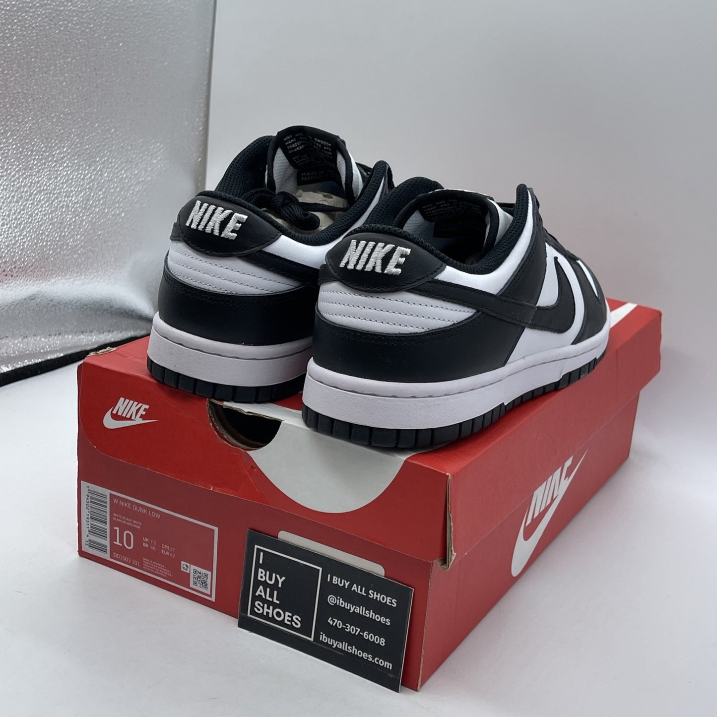 Size 10W - Nike Dunk Low Black White Leather (DD1503-101)