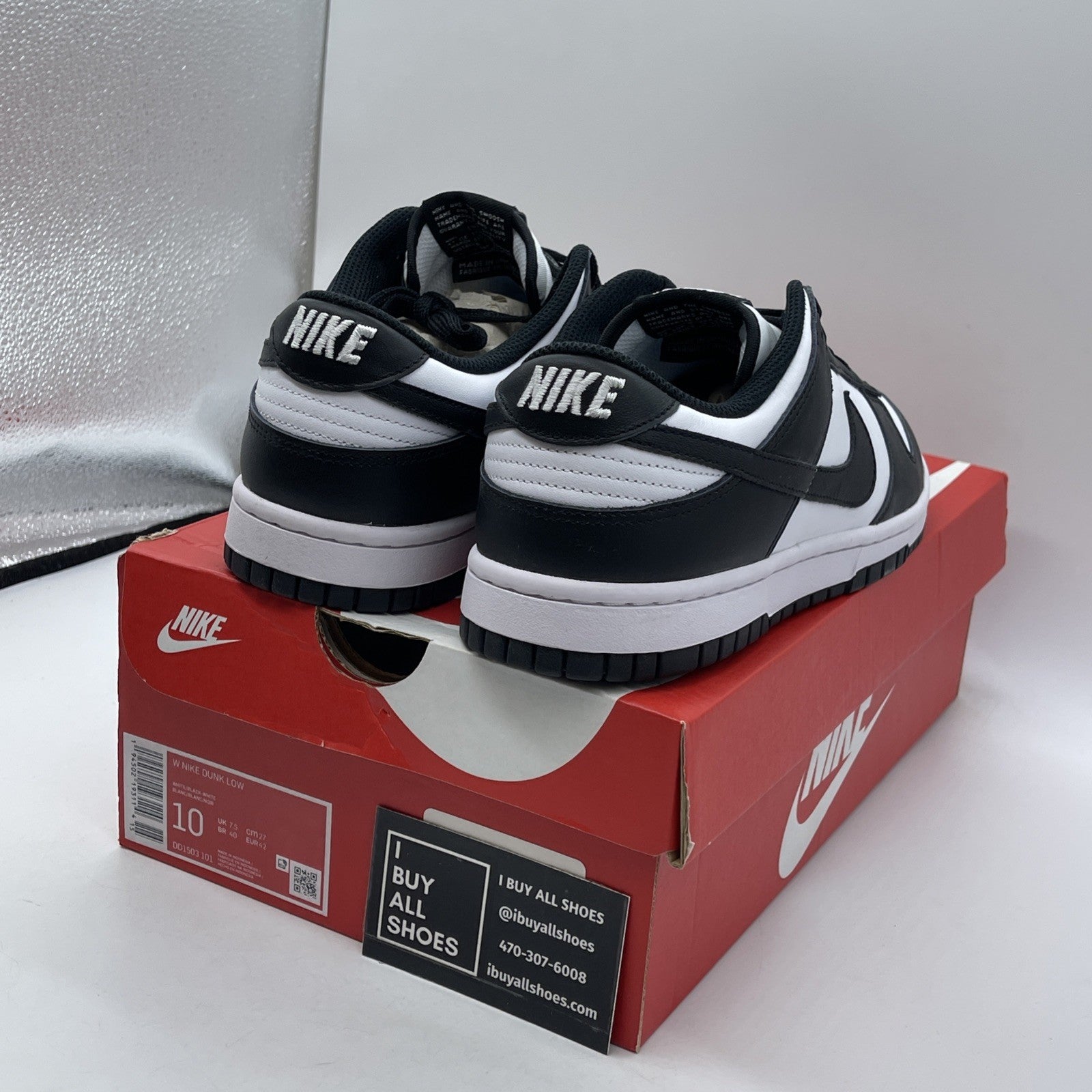 Size 10W - Nike Dunk Low Black White Leather (DD1503-101)