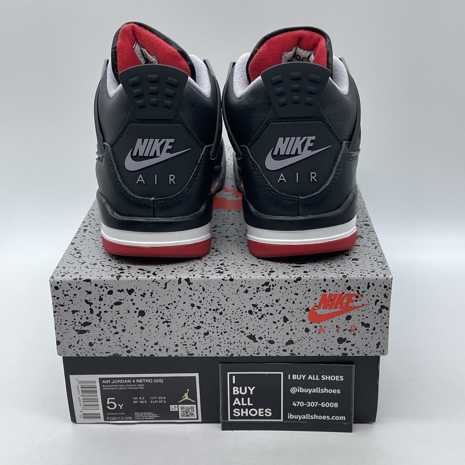 Size 5Y - Air Jordan 4 Retro Bred Reimagined Black Red Leather (FQ8213-006)