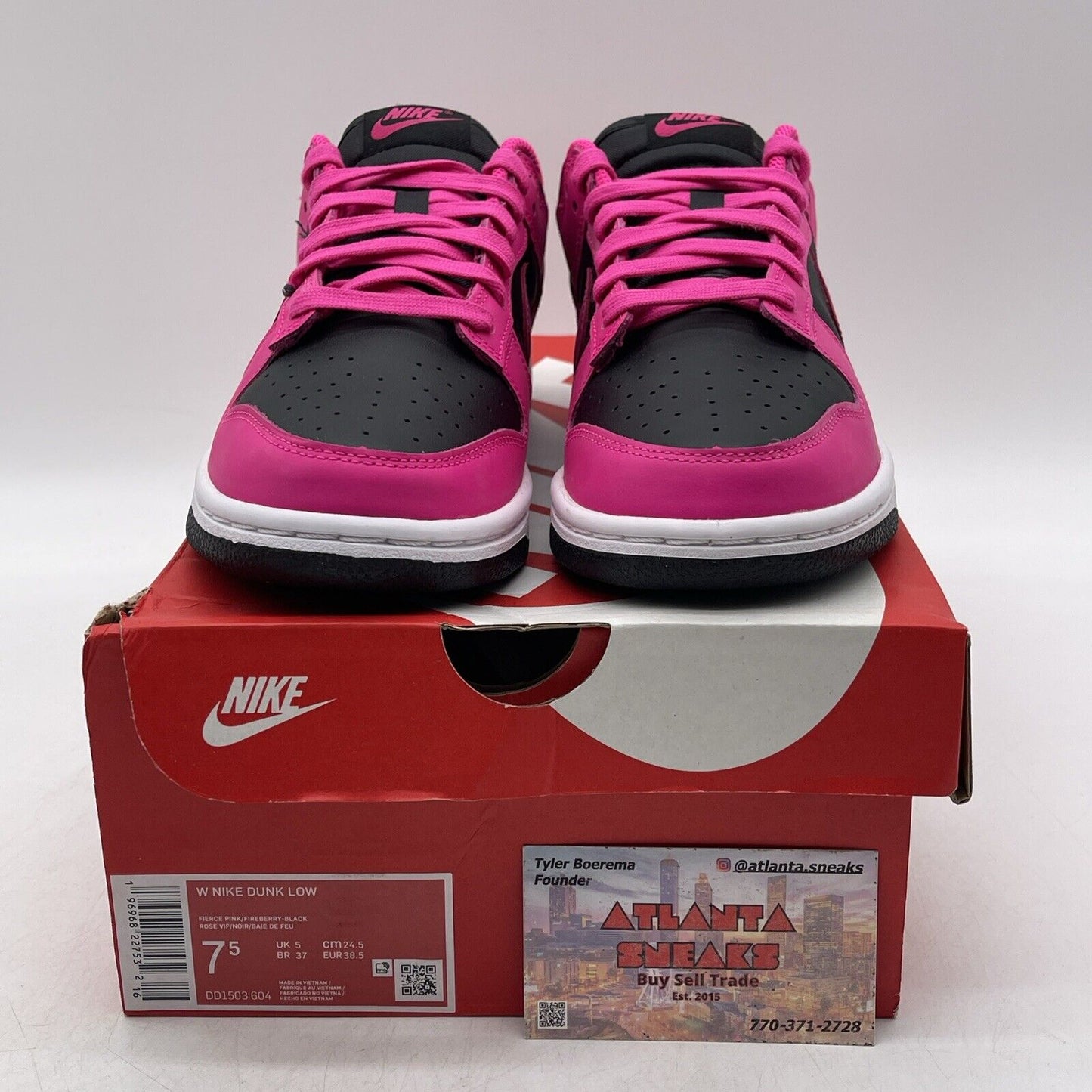 Size 7.5W - Nike Dunk Low Fierce Pink Black  White Leather (DD1503-604)