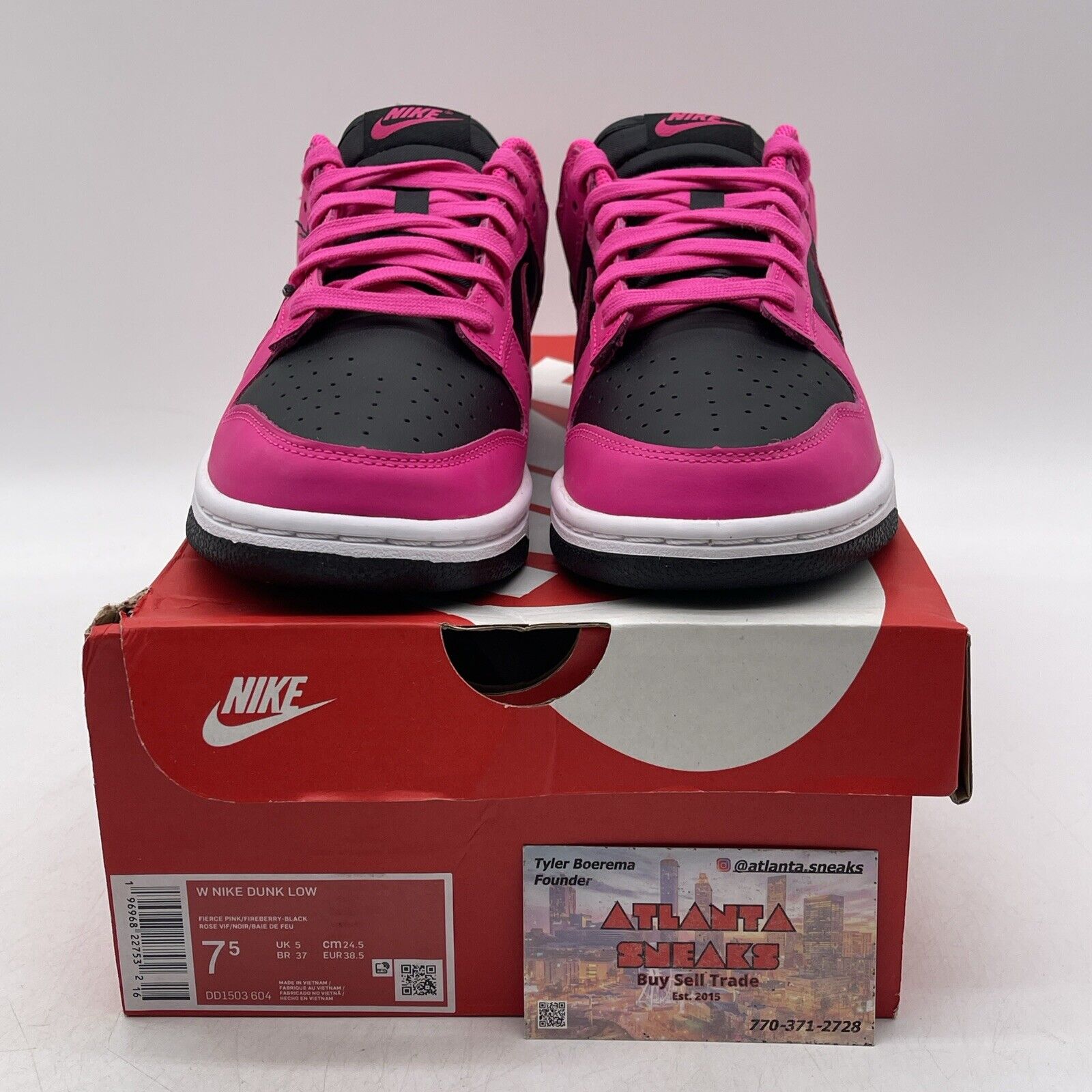 Size 7.5W - Nike Dunk Low Fierce Pink Black  White Leather (DD1503-604)