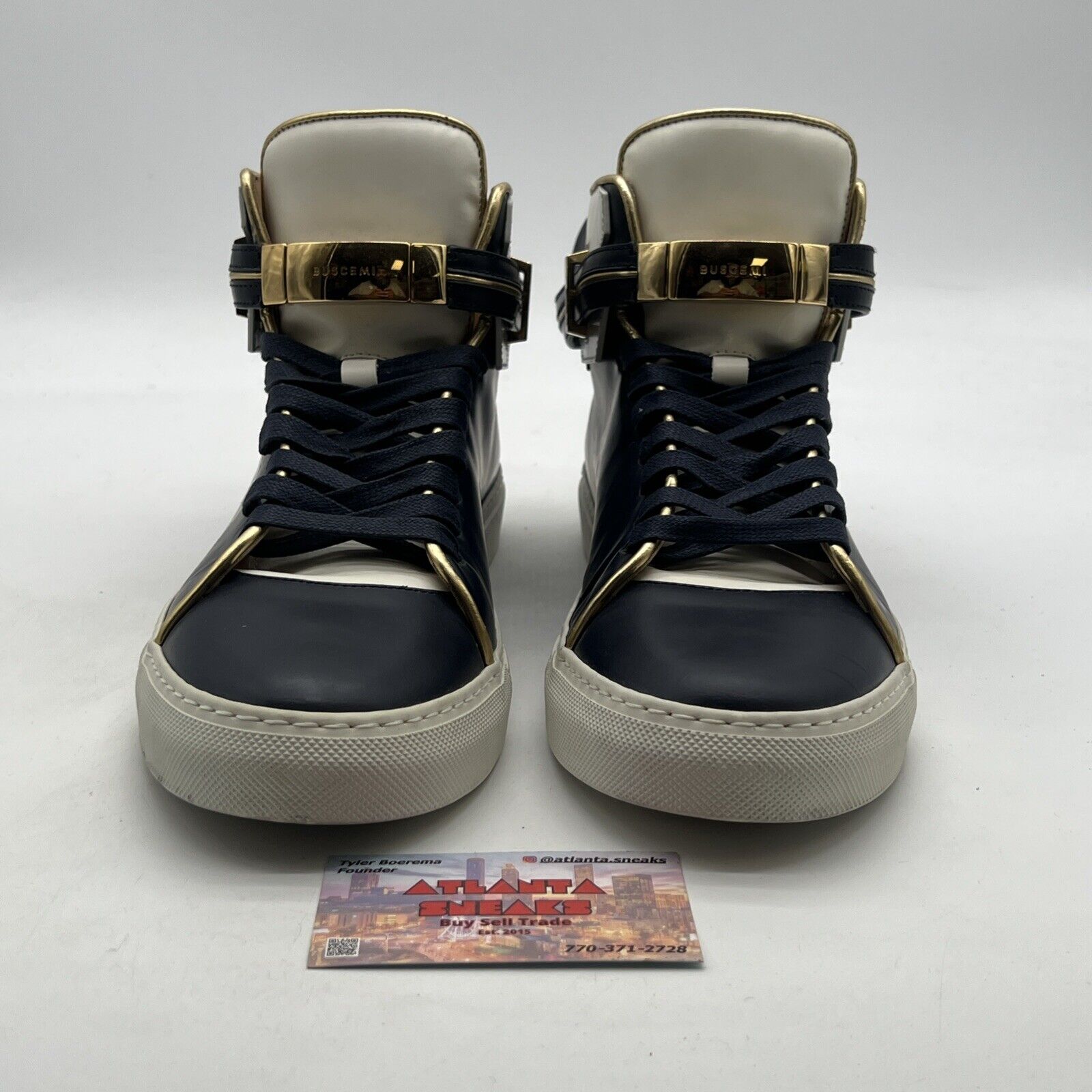 Size 12 - BUSCEMI MENS  LEATHER SNEAKERS Navy Blue