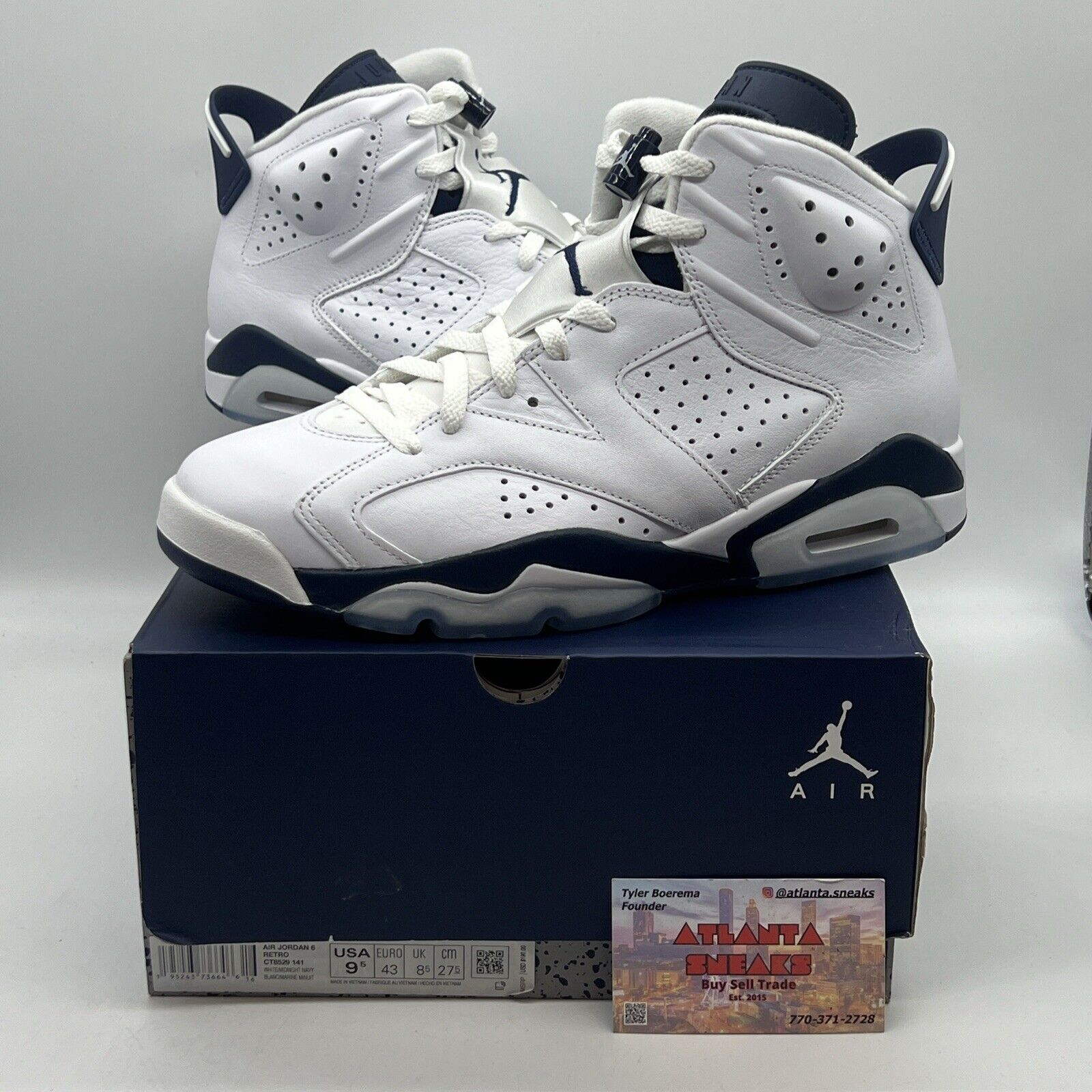 Size 9.5 - Jordan 6 Retro Midnight Navy Brand New Og All White