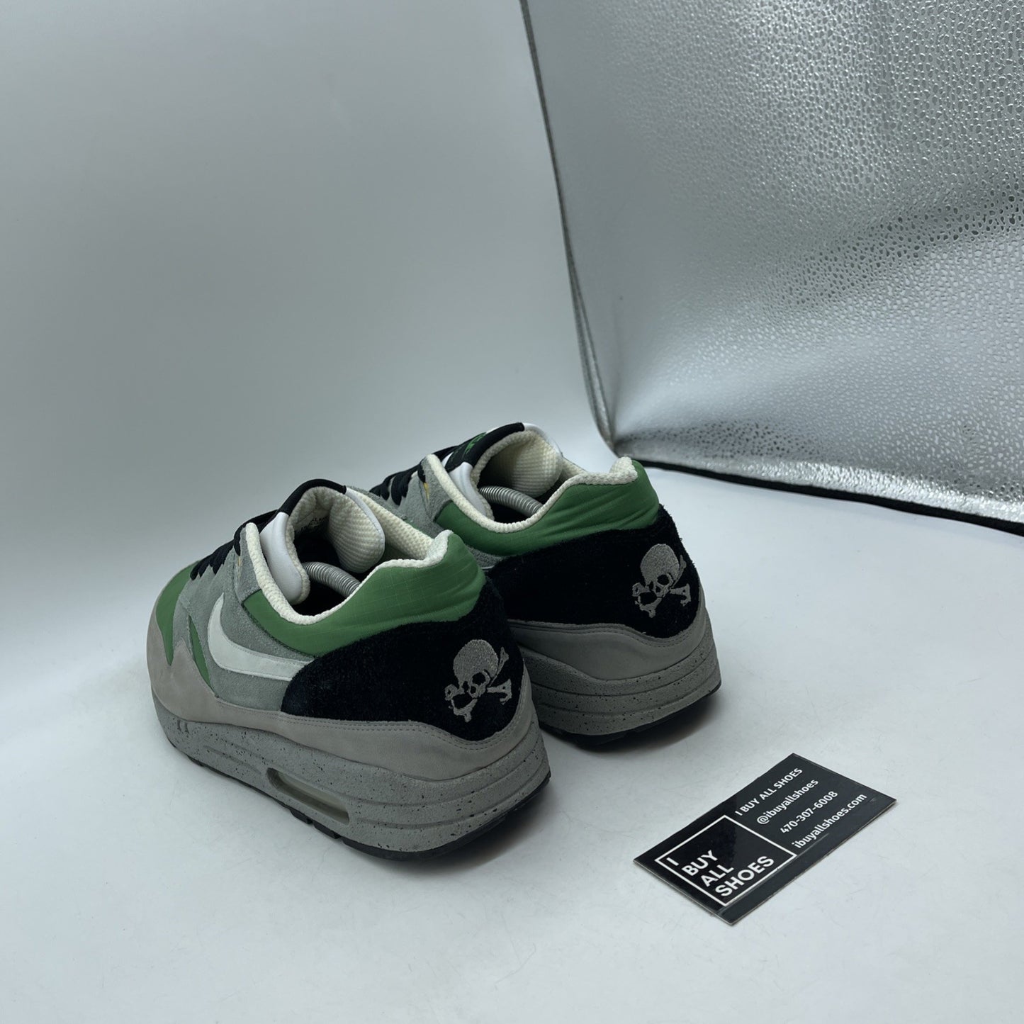 Size 13 - Nike Air Max 1 Skulls Pack - Classic Green Grey Suede (307133-301)