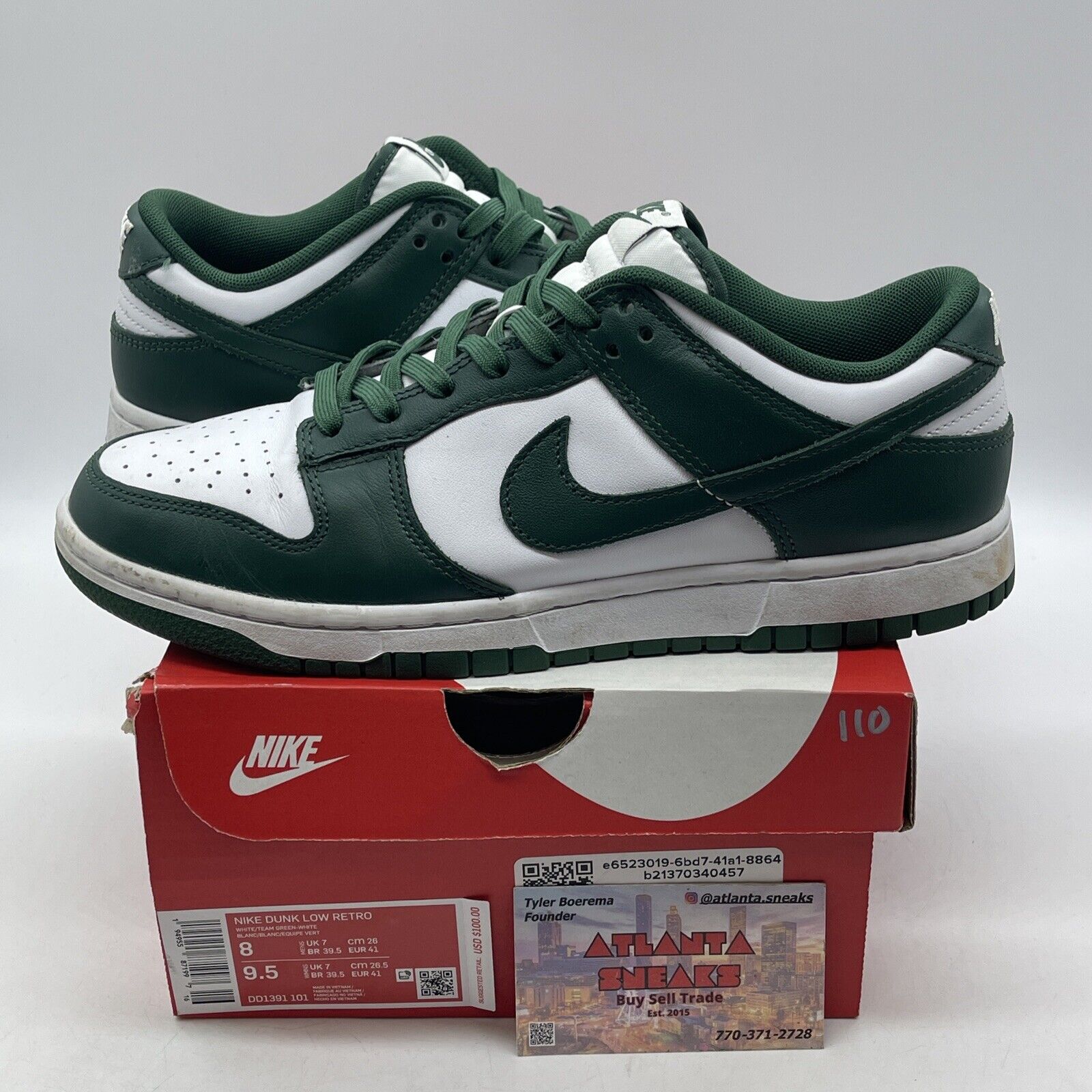 Size 8 - Nike Dunk Low Michigan State Green White Leather (DD1391-101)