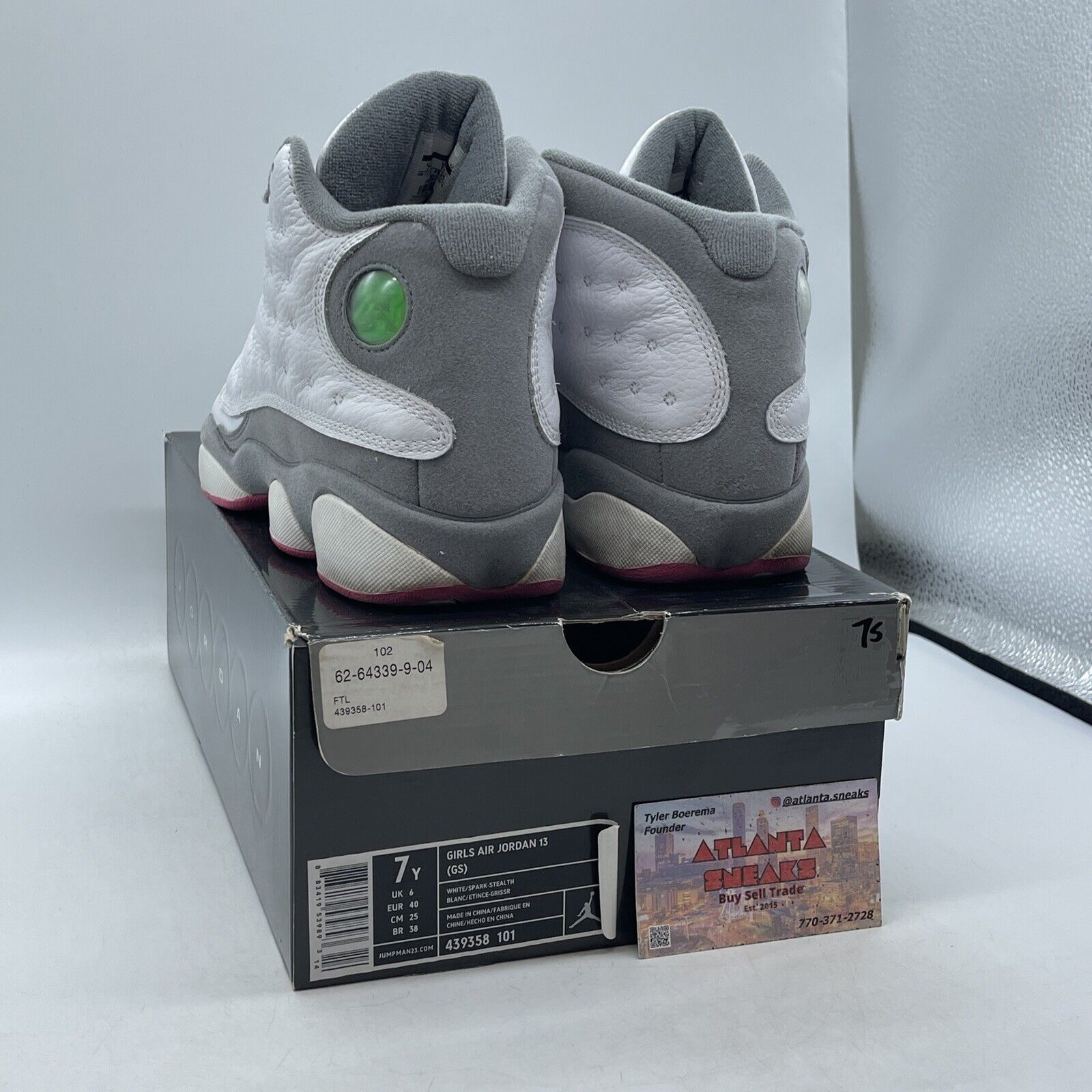 Size 7Y - Air Jordan 13 Stealth Pink Grey Suede White Leather (439358-101)