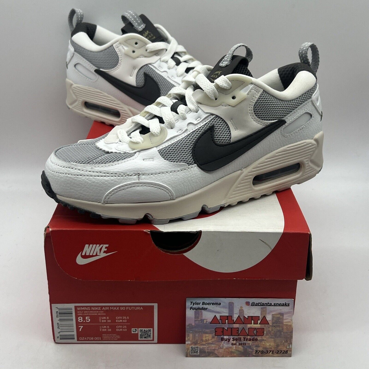 Size 8.5 - Nike Air Max 90 Futura Wolf Grey W Brand New Og All White Black Grey