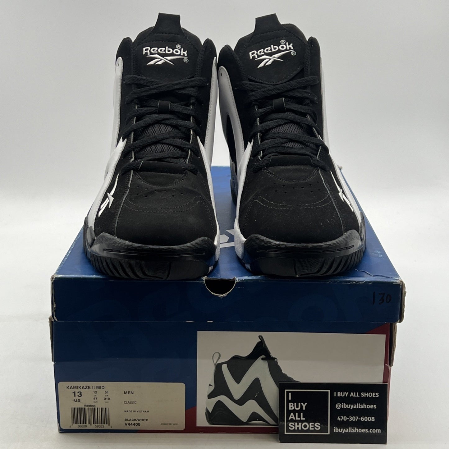 Size 13 - Reebok Kamikaze 2 Retro 2013 Black White (V44405)