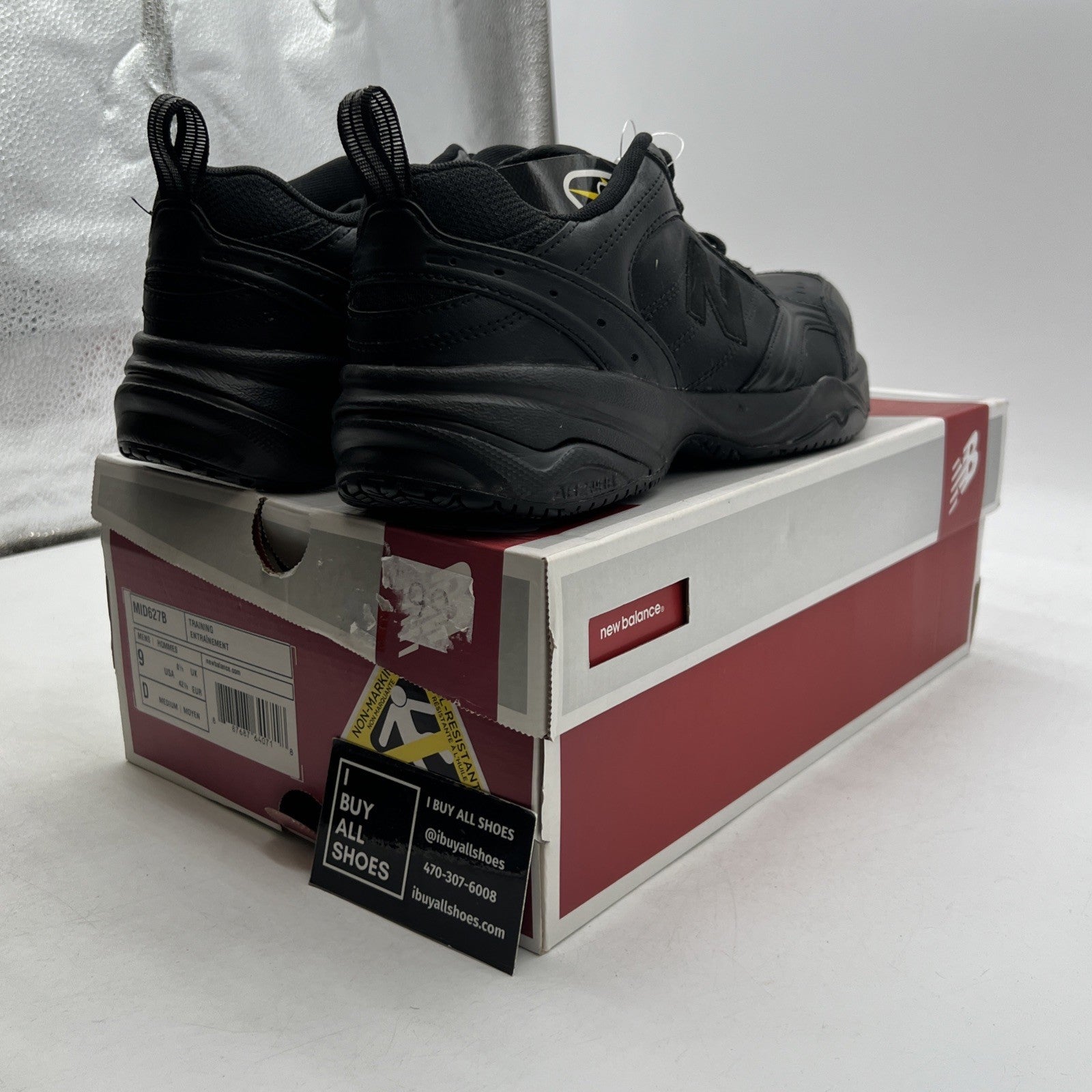 Size 9 - New Balance Steel Toe 627 Leather Triple Black (MID627B)