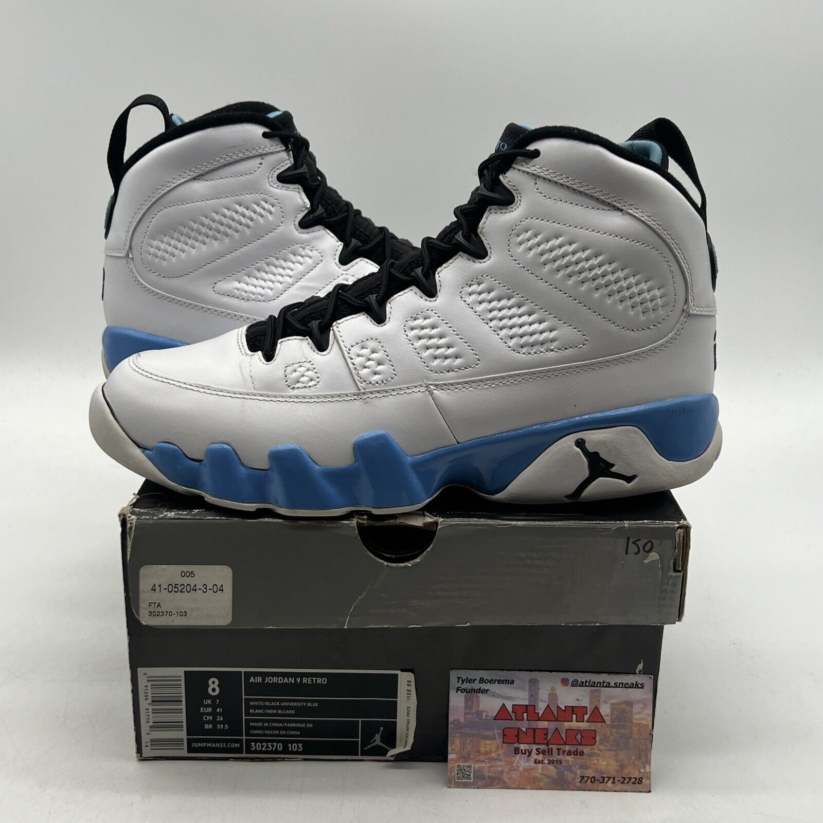 Size 8 - Air Jordan 9 Retro 2010 Powder Blue Black White Leather (302370-103)