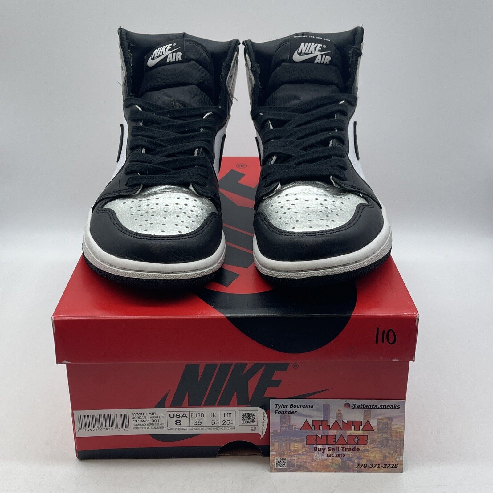 Size 8 - Jordan 1 High OG Metallic Silver White Black Leather (CD0461-001)