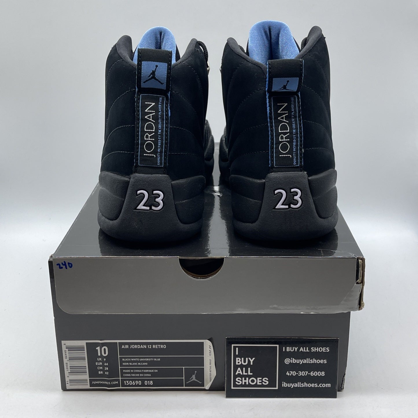 Size 10 - Air Jordan 12 Retro 2009 Nubuck Black Blue Suede (130690-018)
