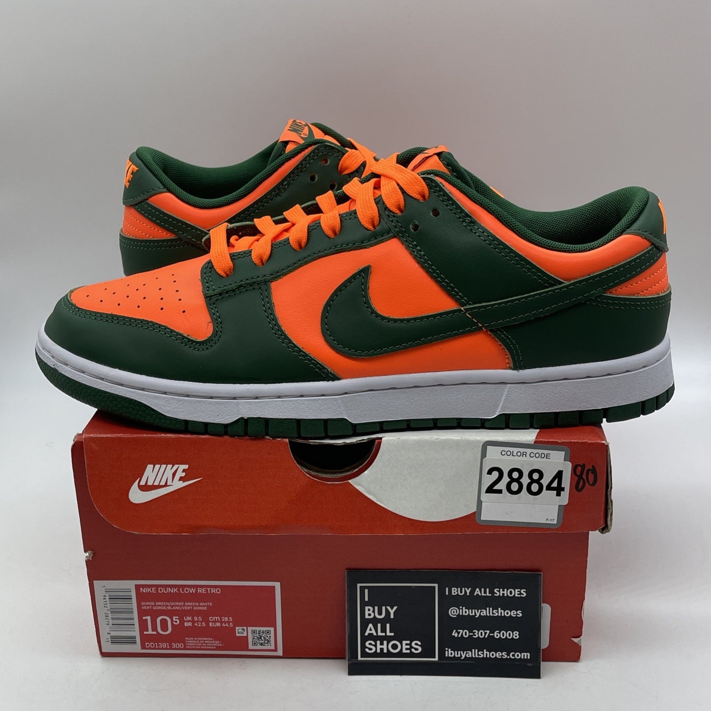 Size 10.5 - Nike Dunk Low Miami Hurricanes Green Orange Leather (DD1391-300)