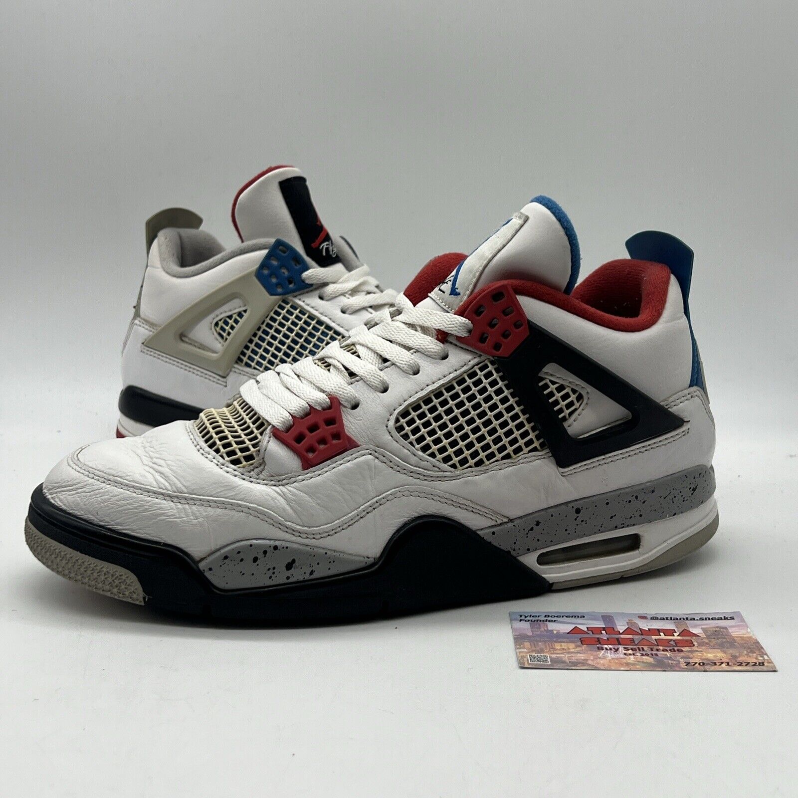 Size 10 - Jordan 4 Retro SE Mid What The 4 White Black Blue Red Leather Grey