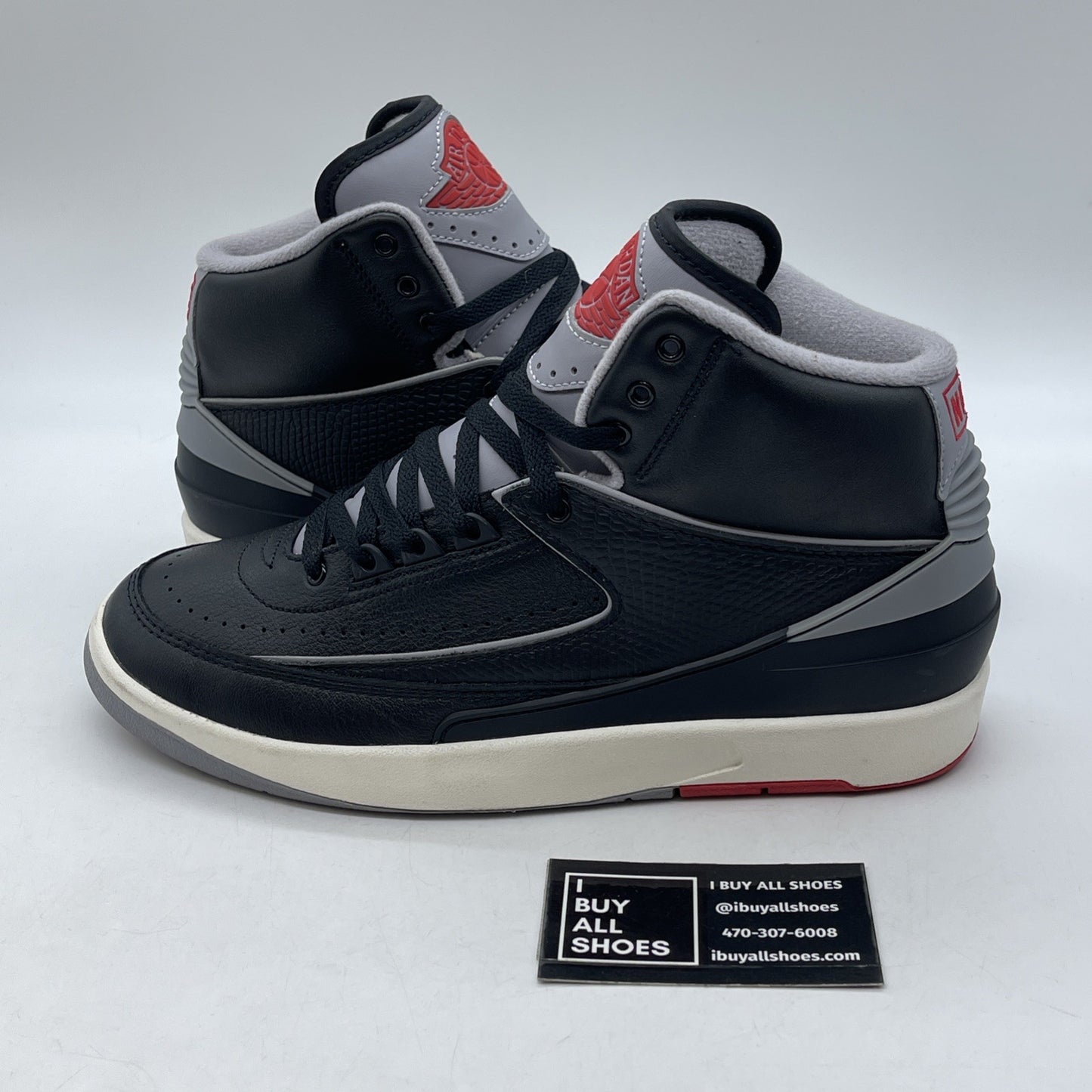 Size 8.5 - Air Jordan 2 Retro Black Cement Grey Red Leather (DR8884-001)