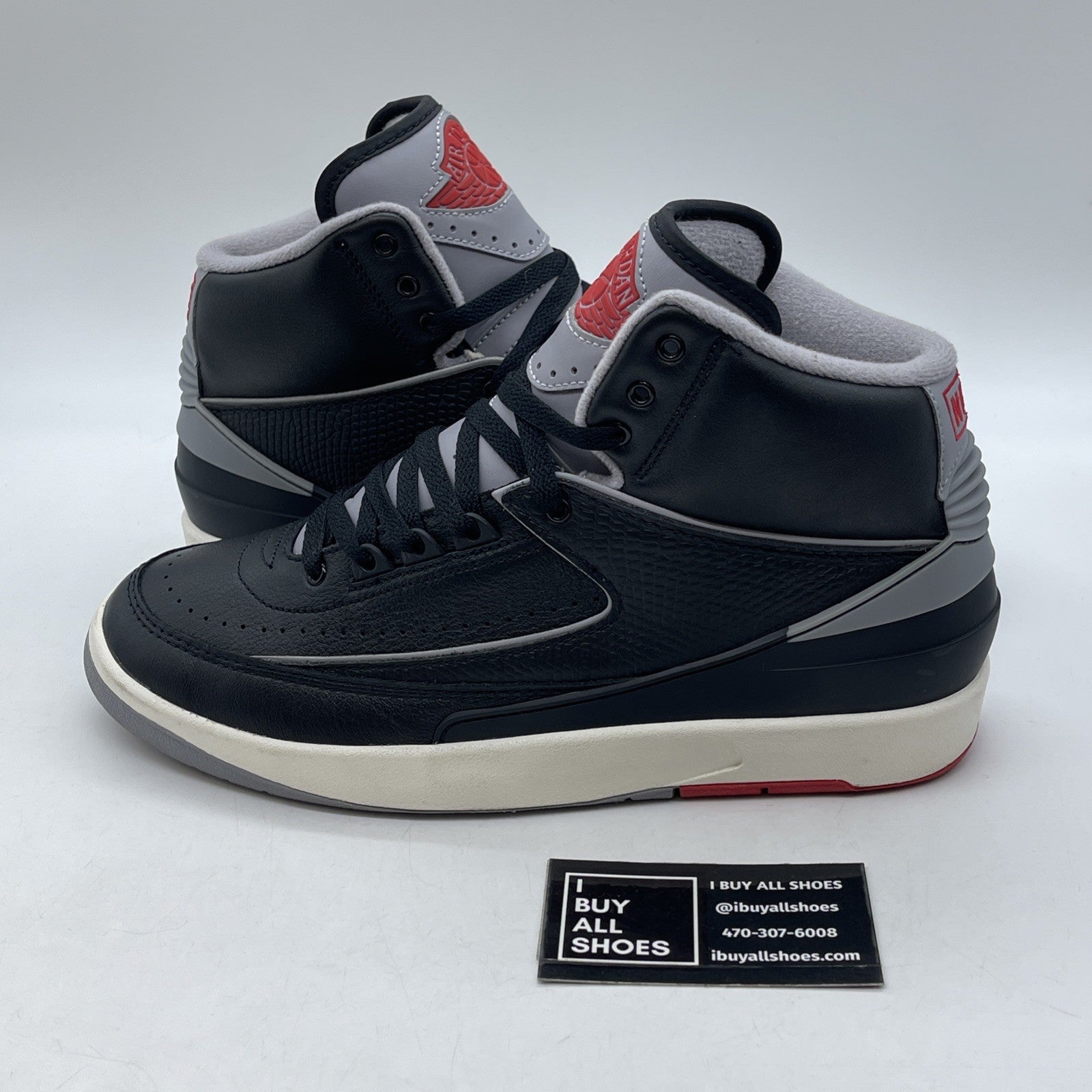 Size 8.5 - Air Jordan 2 Retro Black Cement Grey Red Leather (DR8884-001)