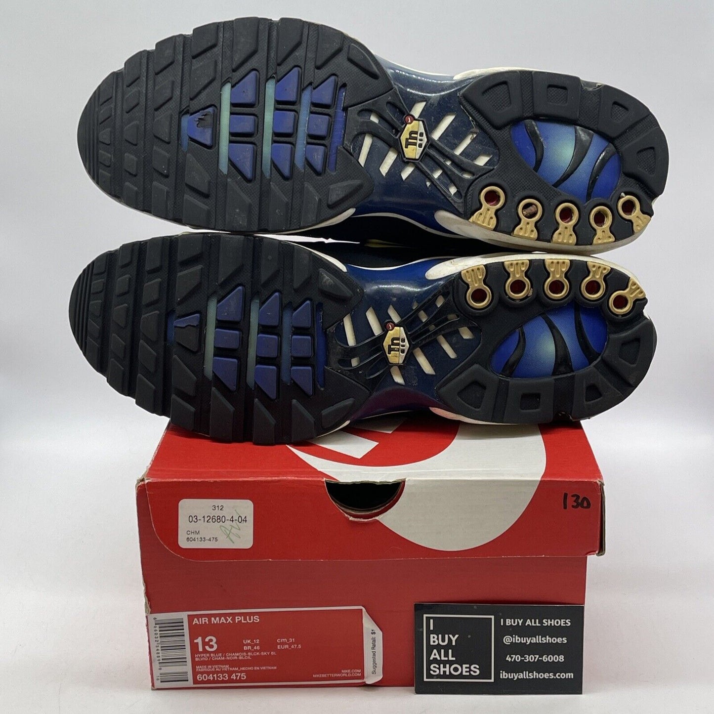 Size 13 - Nike Air Max Plus Hyper Blue White Black Suede Leather (604133-475)