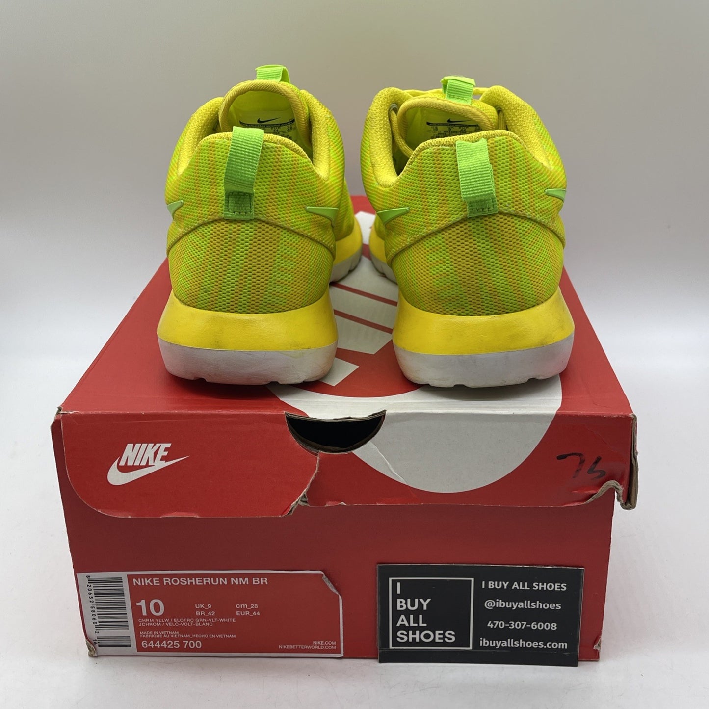 Size 10 - Nike Rosherun Nm Br Yellow Green White Suede Leather (644425-700)
