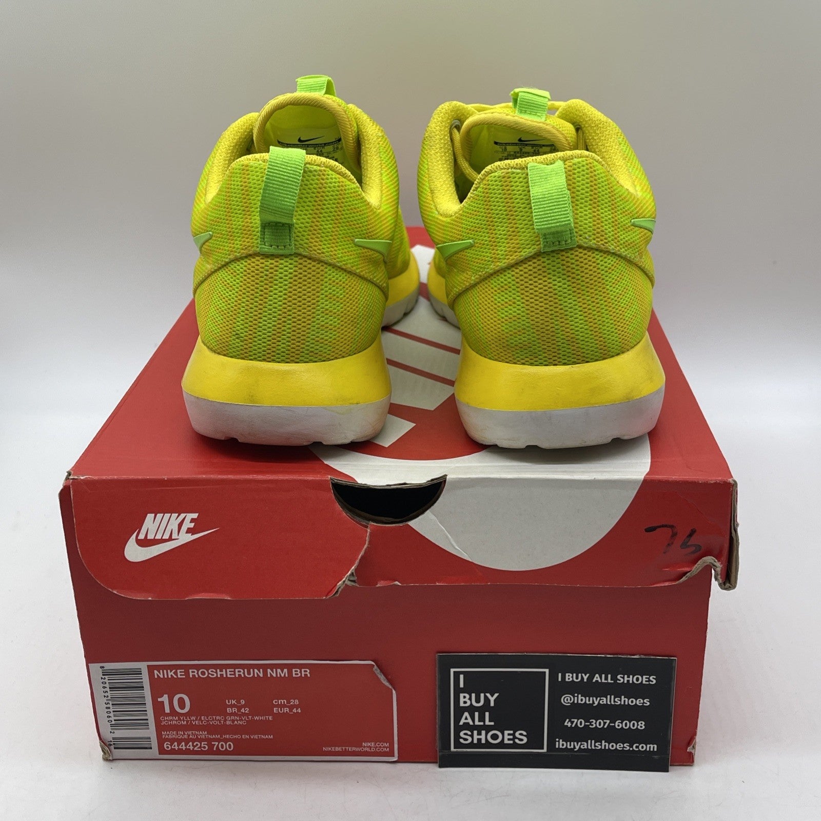 Size 10 - Nike Rosherun Nm Br Yellow Green White Suede Leather (644425-700)