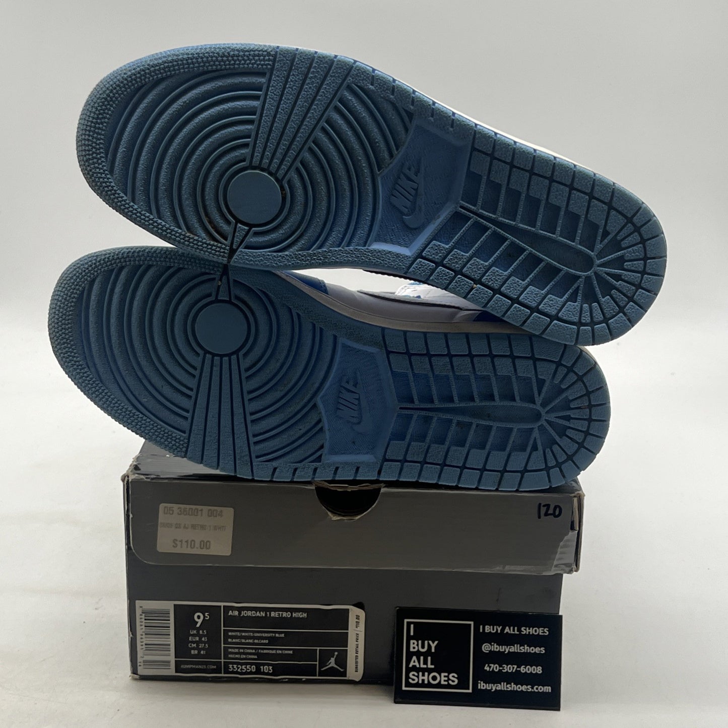 Size 9.5 - Air Jordan 1 Retro High North Carolina (332550-103)