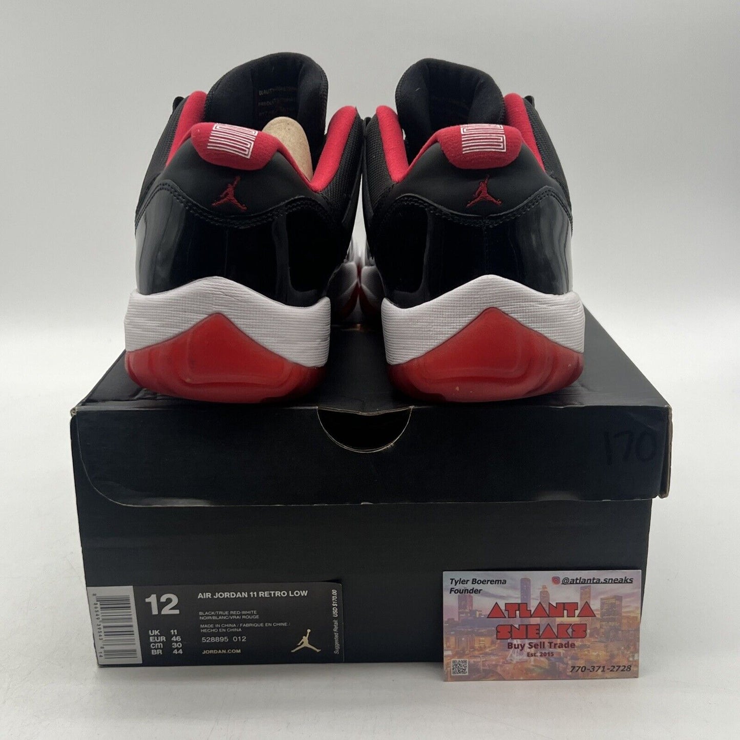 Size 12 - Air Jordan 11 Retro 2015 Low Bred White Leather Red (528895-012)