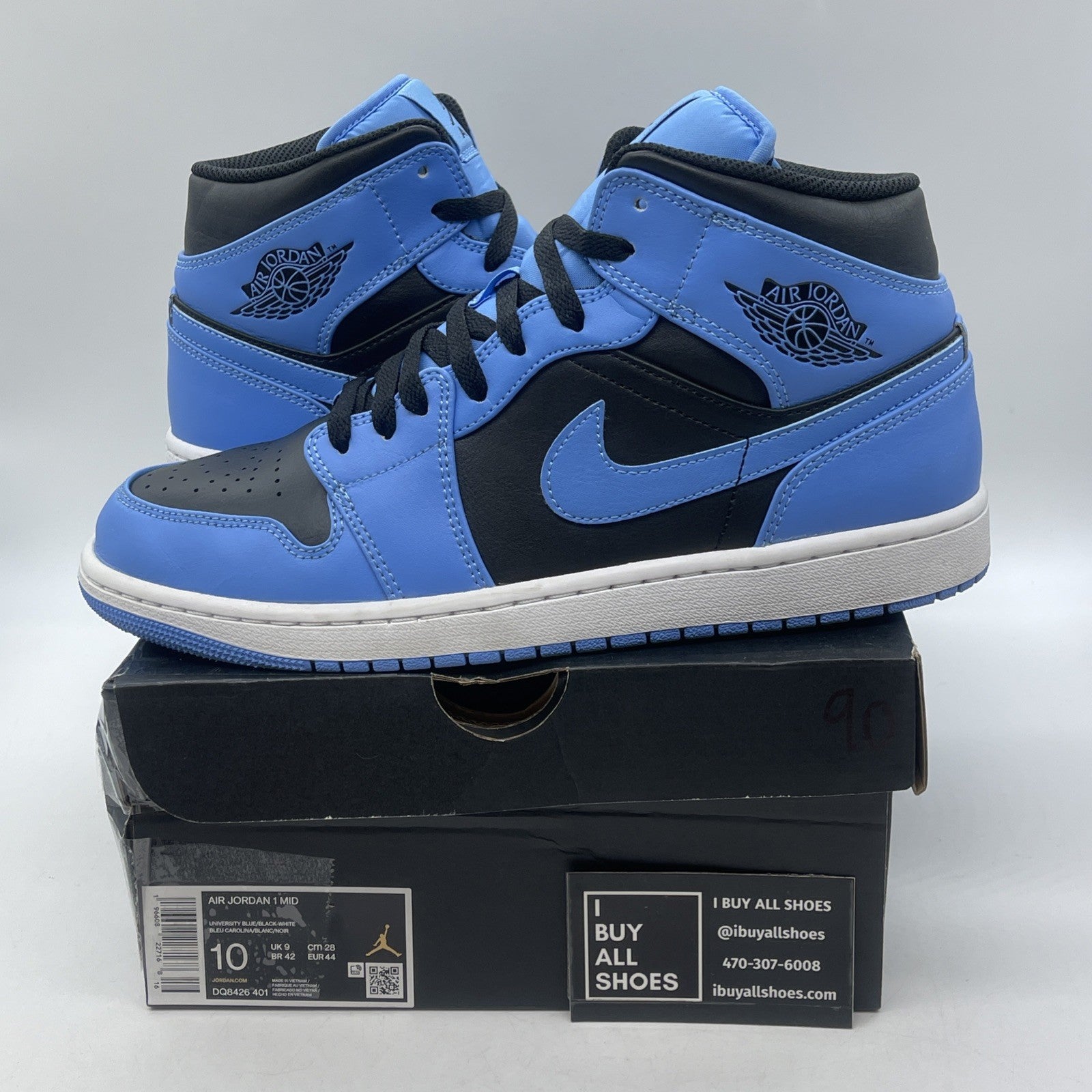 Size 10 - Air Jordan 1 Mid University Blue Black White Leather (DQ8426-401)