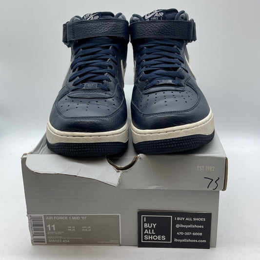 Size 11 - Nike Air Force 1 Mid Obsidian White Blue Leather (315123-404)