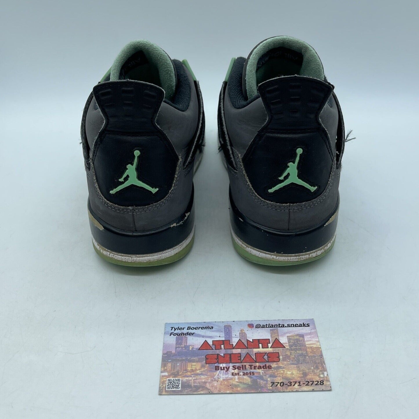 Size 6Y (GS) - Jordan 4 Retro Low Green Glow Grey Black Suede (408452-033)