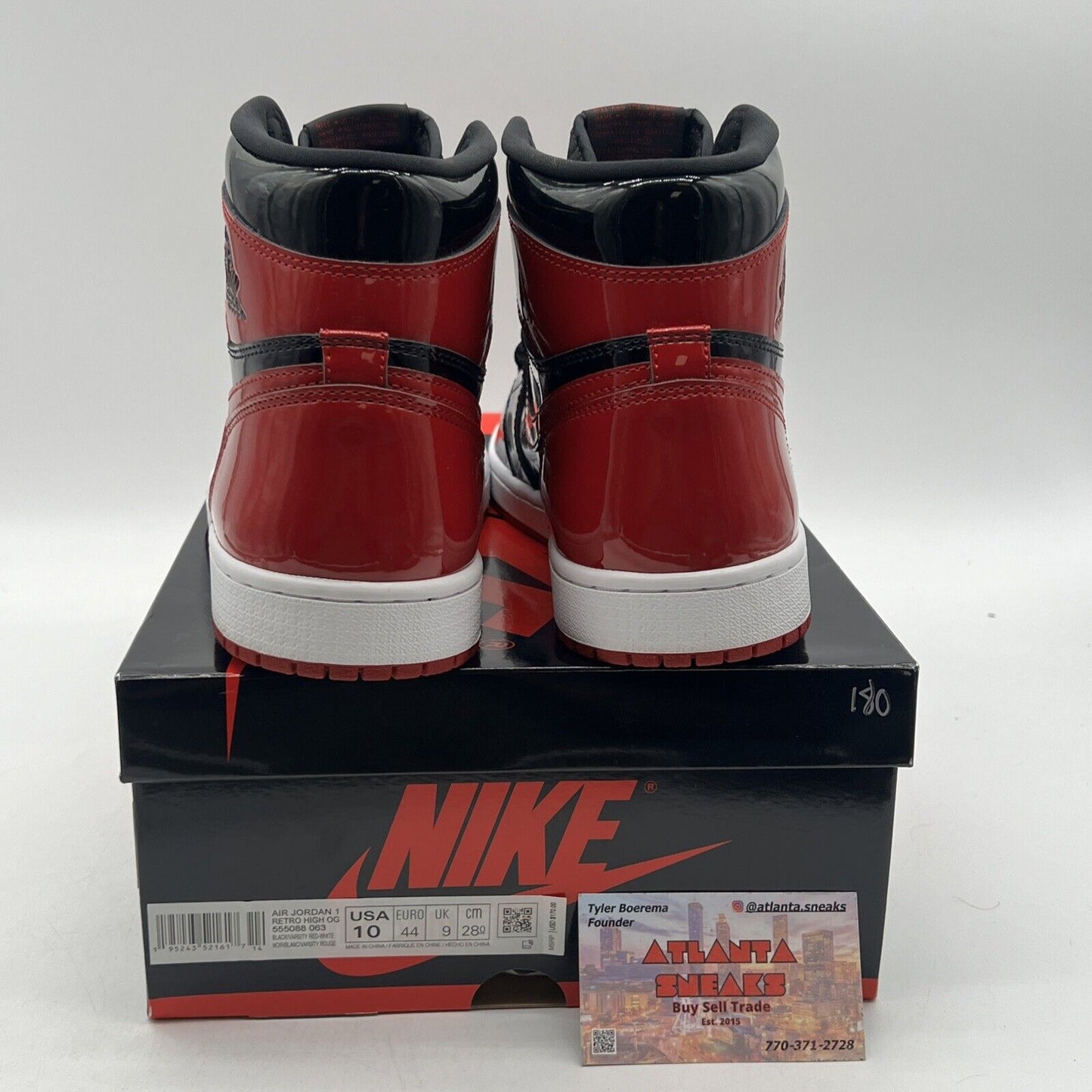 Size 10 - Jordan 1 Retro OG High Patent Bred Black White Red (555088-063)