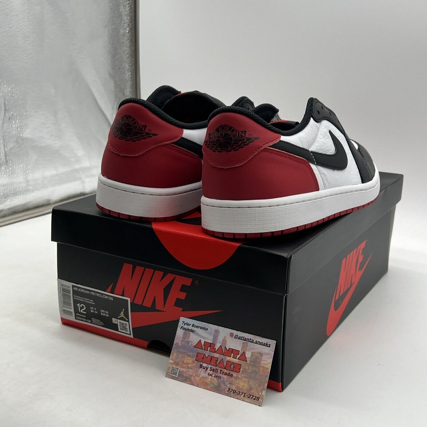 Size 12 - Air Jordan 1 Retro OG Low Black Toe Leather Red White  (CZ0790-106)