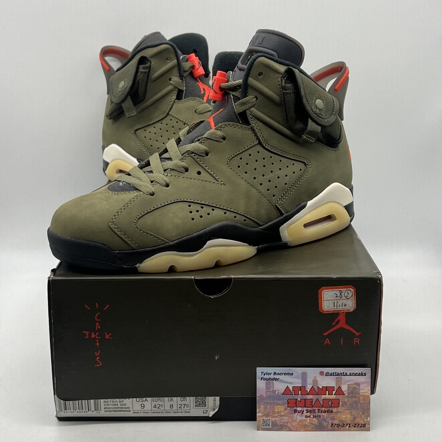 Size 9 - Jordan 6 Retro x Travis Scott Mid Olive Suede (CN1084-200)