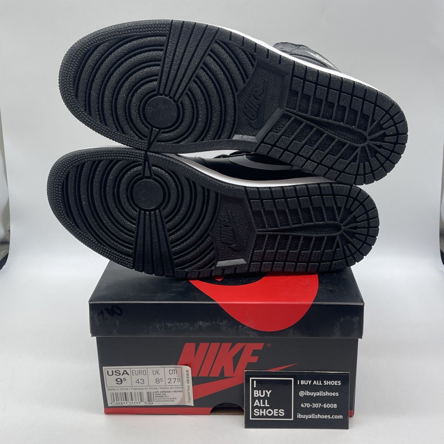 Size 9.5 - Air Jordan 1 Retro OG Prm High Yin Yang Black Leather (555088-011)