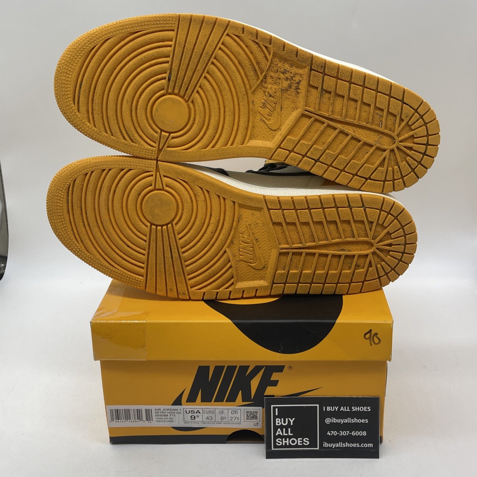 Size 9.5 - Jordan 1 Retro OG High Yellow Toe White Black Leather (555088-711)