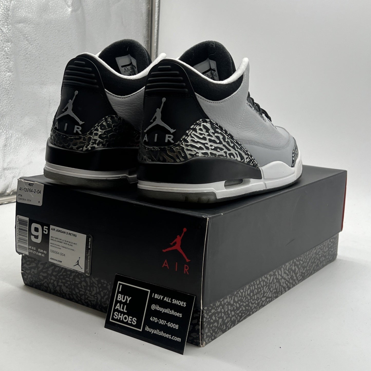 Size 9.5 - Air Jordan 3 Retro Wolf Grey (136064-004)