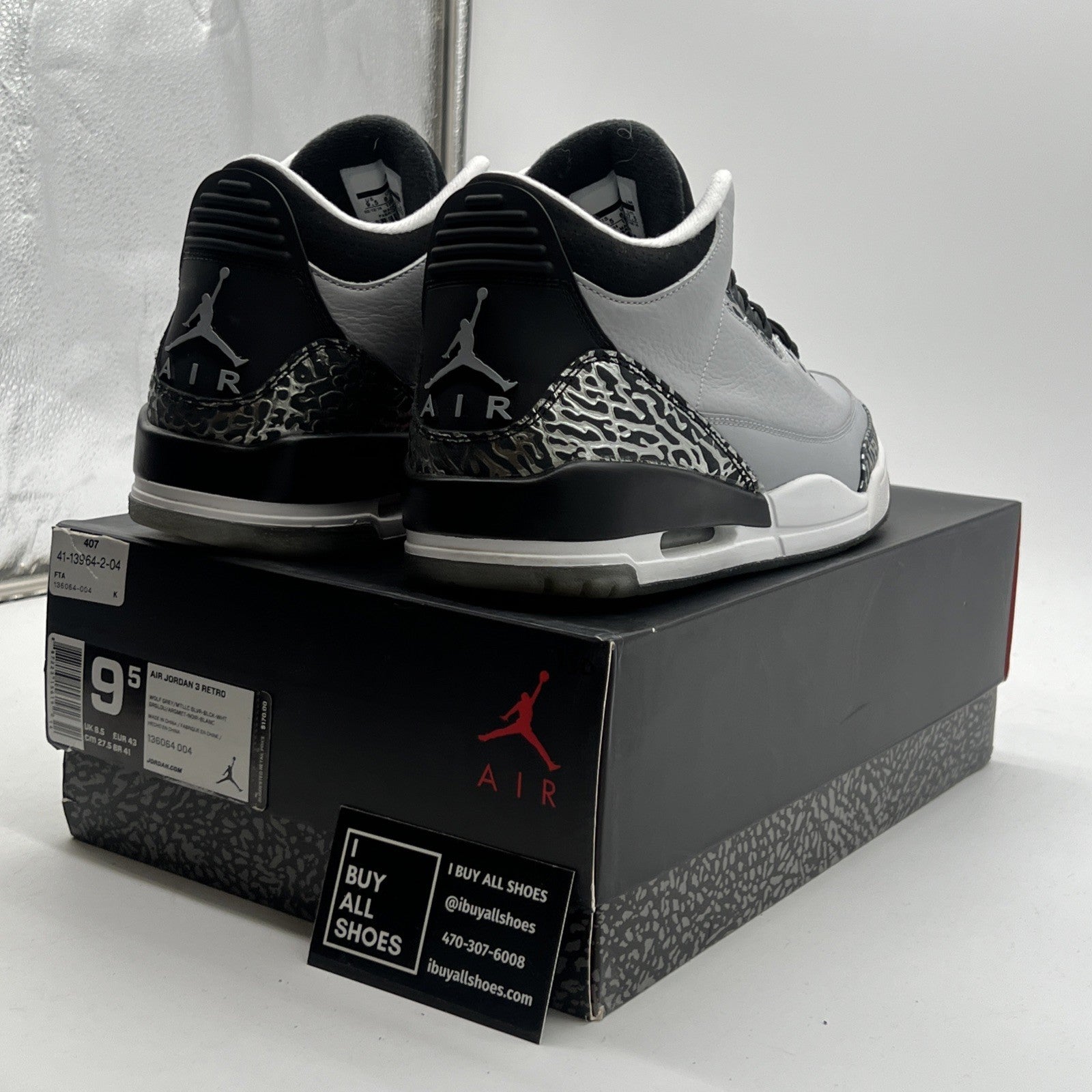 Size 9.5 - Air Jordan 3 Retro Wolf Grey (136064-004)