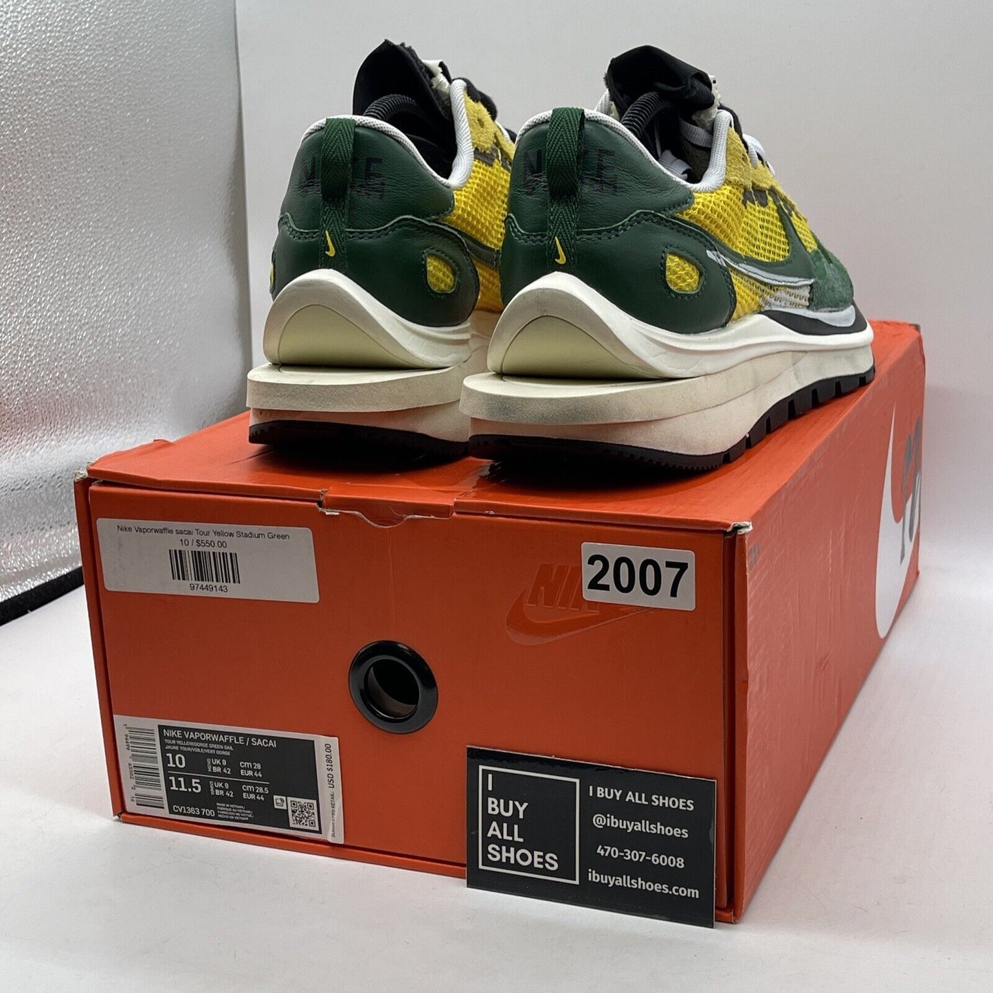 Size 10 - Nike sacai x VaporWaffle Tour Yellow Green Suede (CV1363-700)