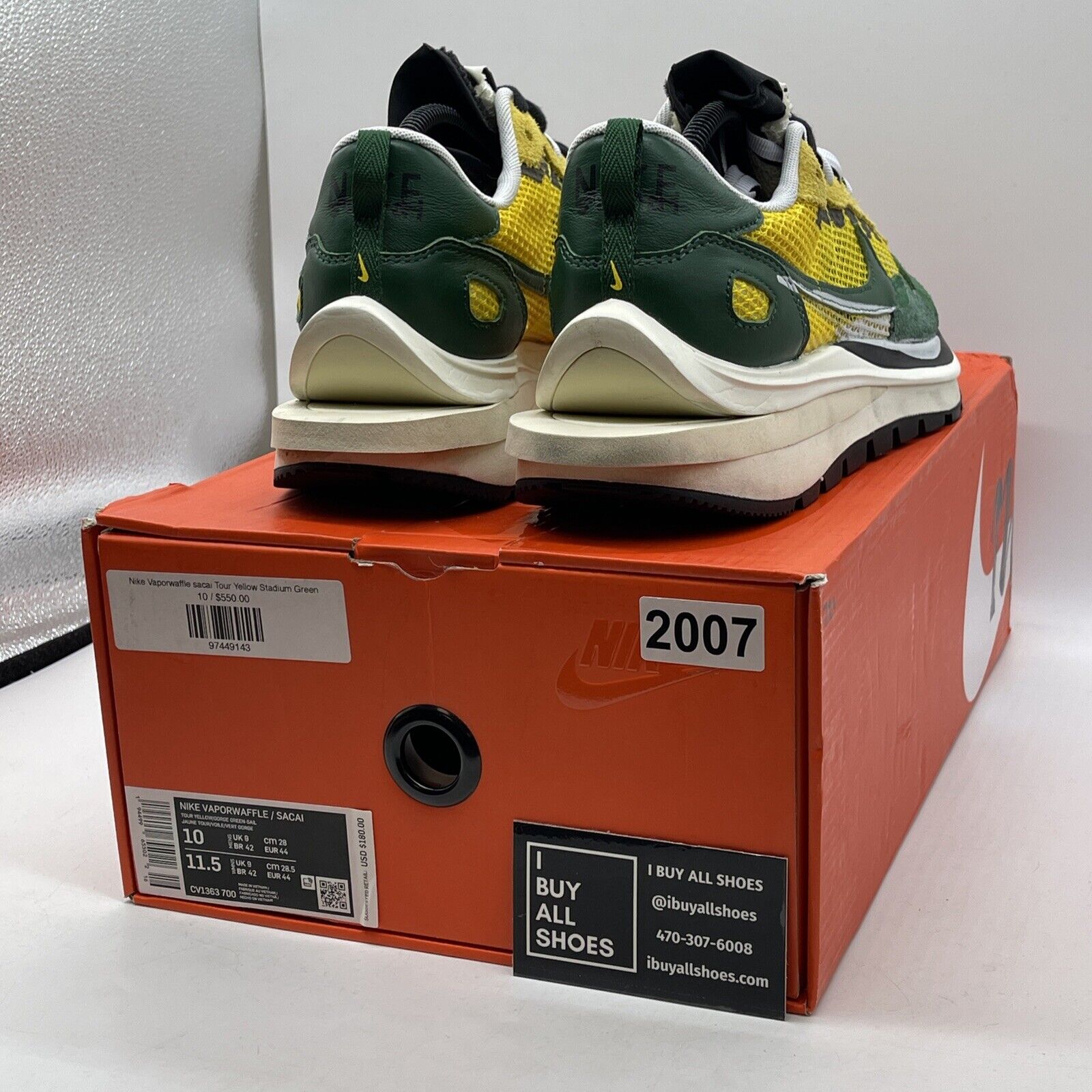 Size 10 - Nike sacai x VaporWaffle Tour Yellow Green Suede (CV1363-700)