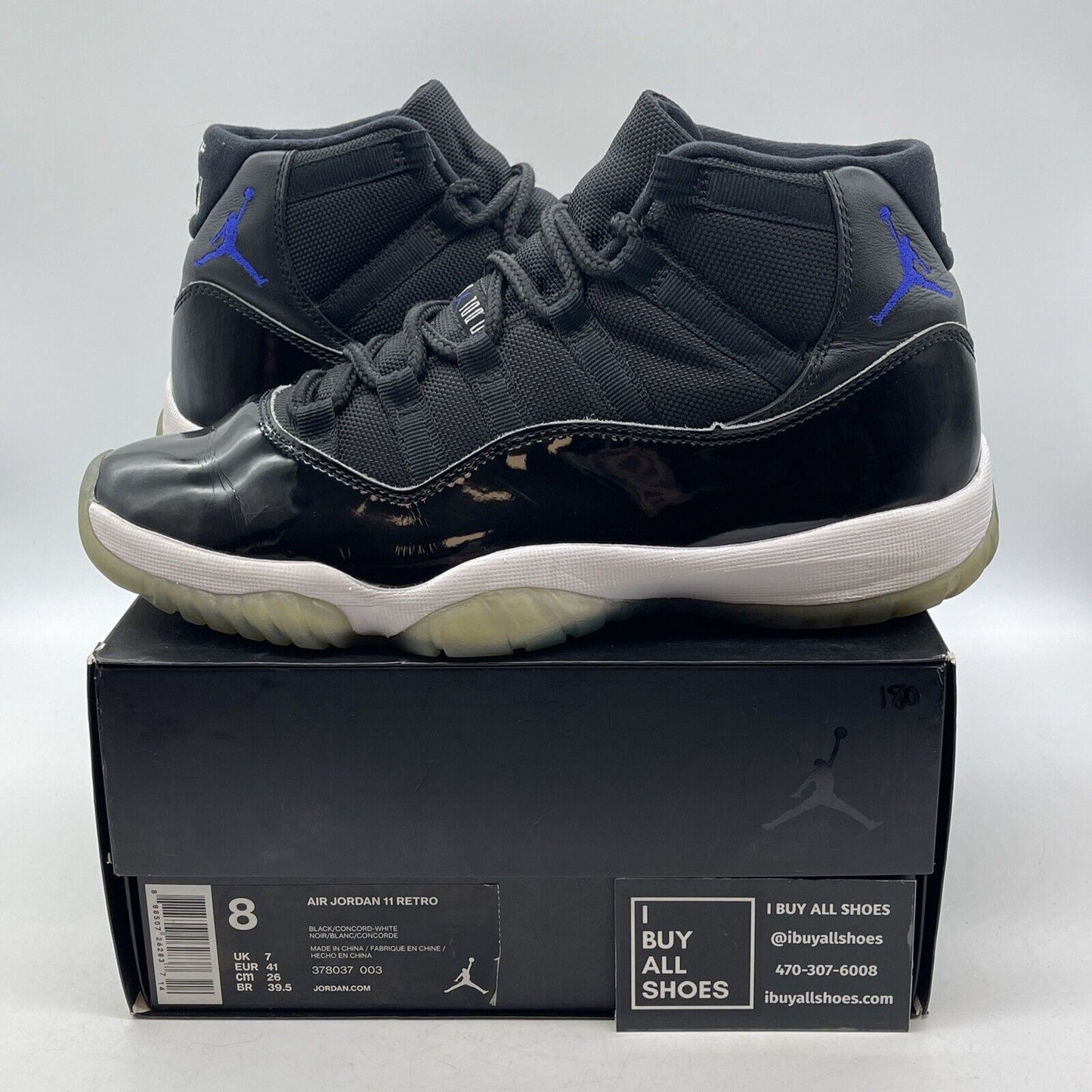 Size 8 - Jordan 11 Retro High Space Jam Black Blue Leather Suede (378037-003)