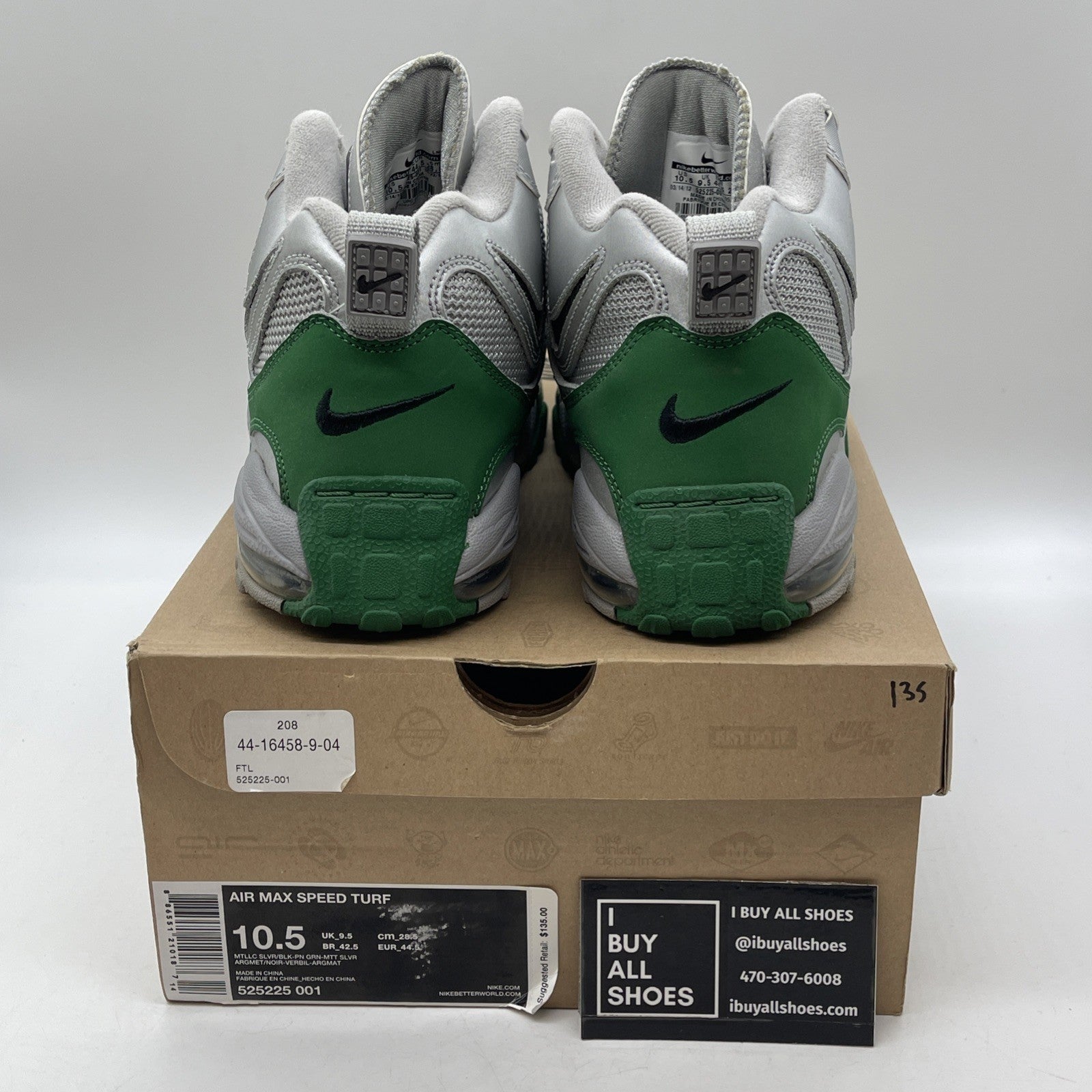 Size 10.5 - Nike Air Max Speed Turf Silver Black Green Leather (525225-001)
