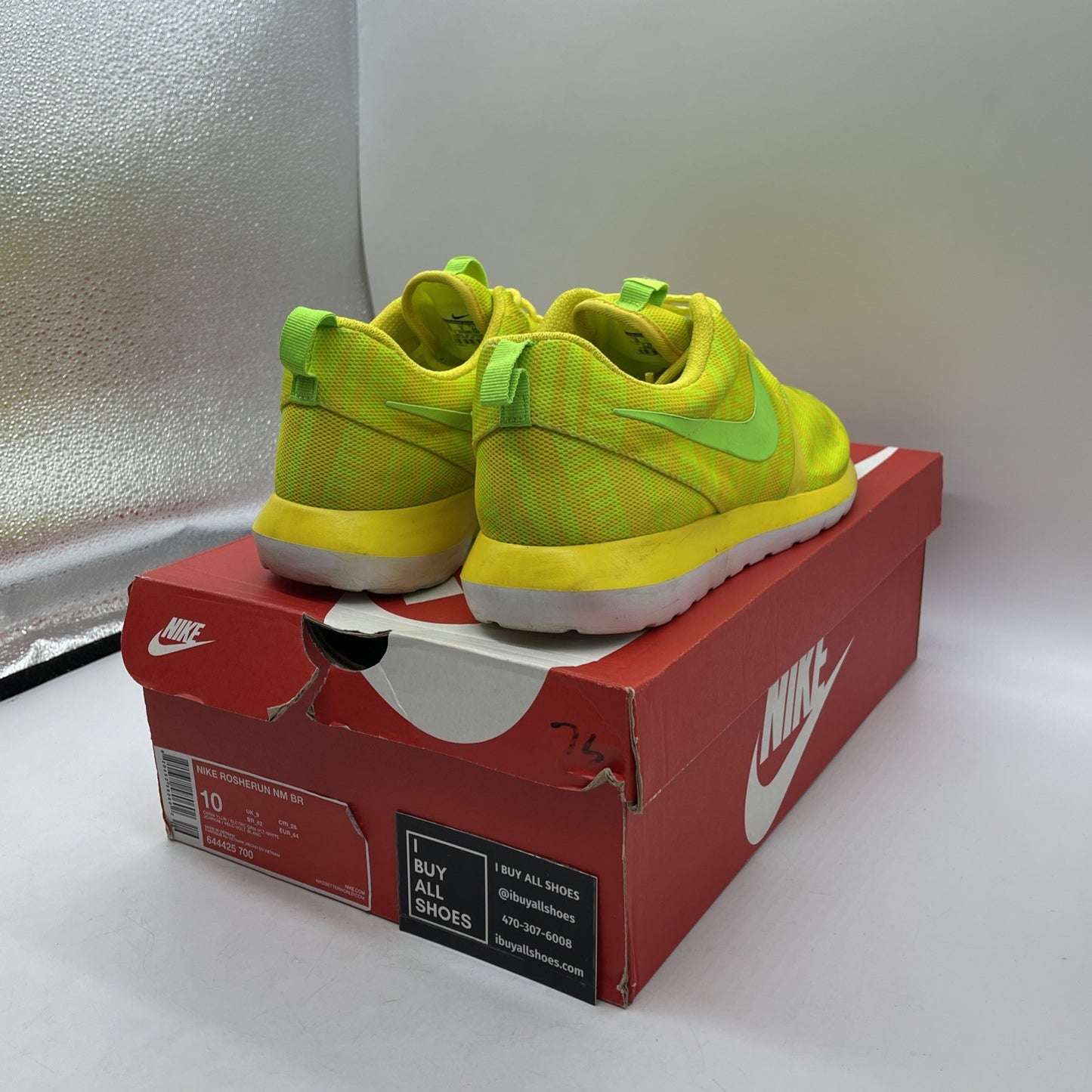 Size 10 - Nike Rosherun Nm Br Yellow Green White Suede Leather (644425-700)