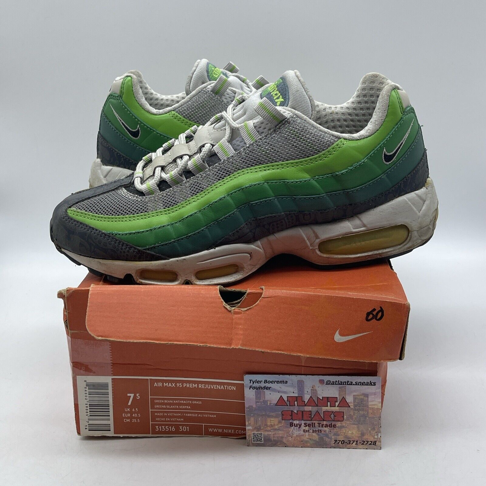 Size 7.5 - Nike Air Max 95 Premium Rejuvenation Green Leather (313516-301)