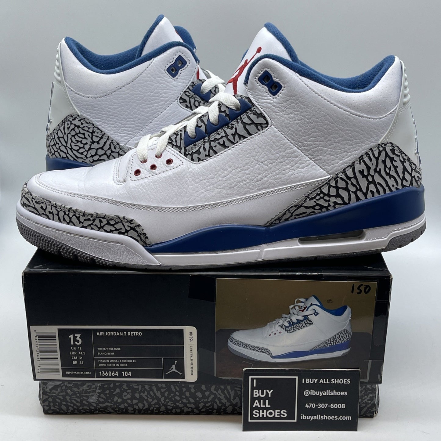Size 13 - Air Jordan 3 Retro 2011 True Blue White Leather (136064-104)