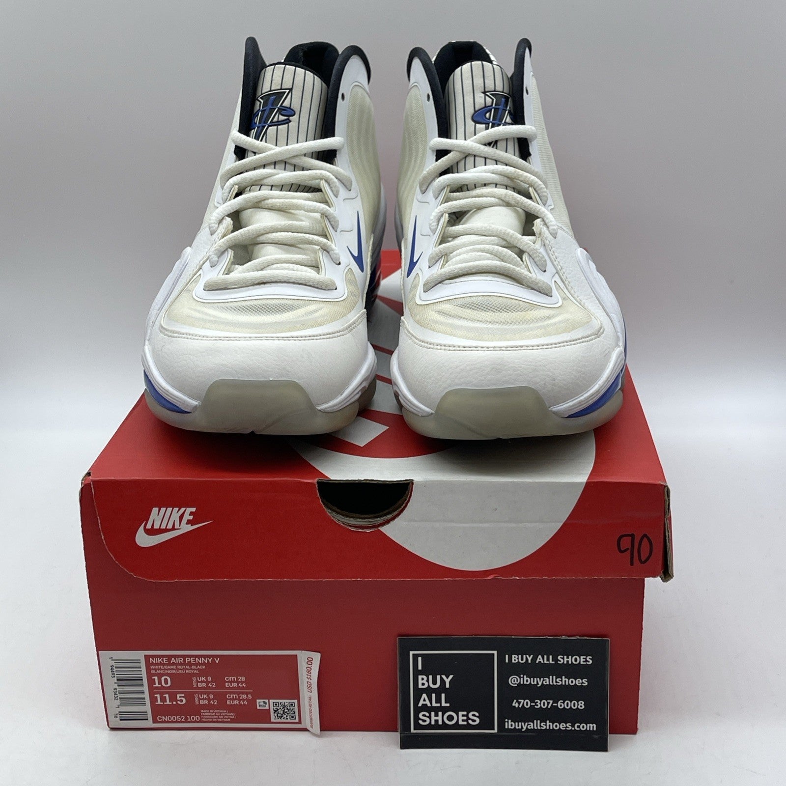Size 10 - Nike Air Penny 5 Orlando Home White Blue Black Leather (CN0052-100)